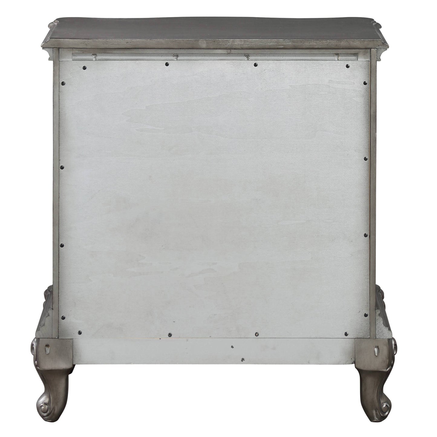 Ornate antique white nightstand back with carved legs providing style