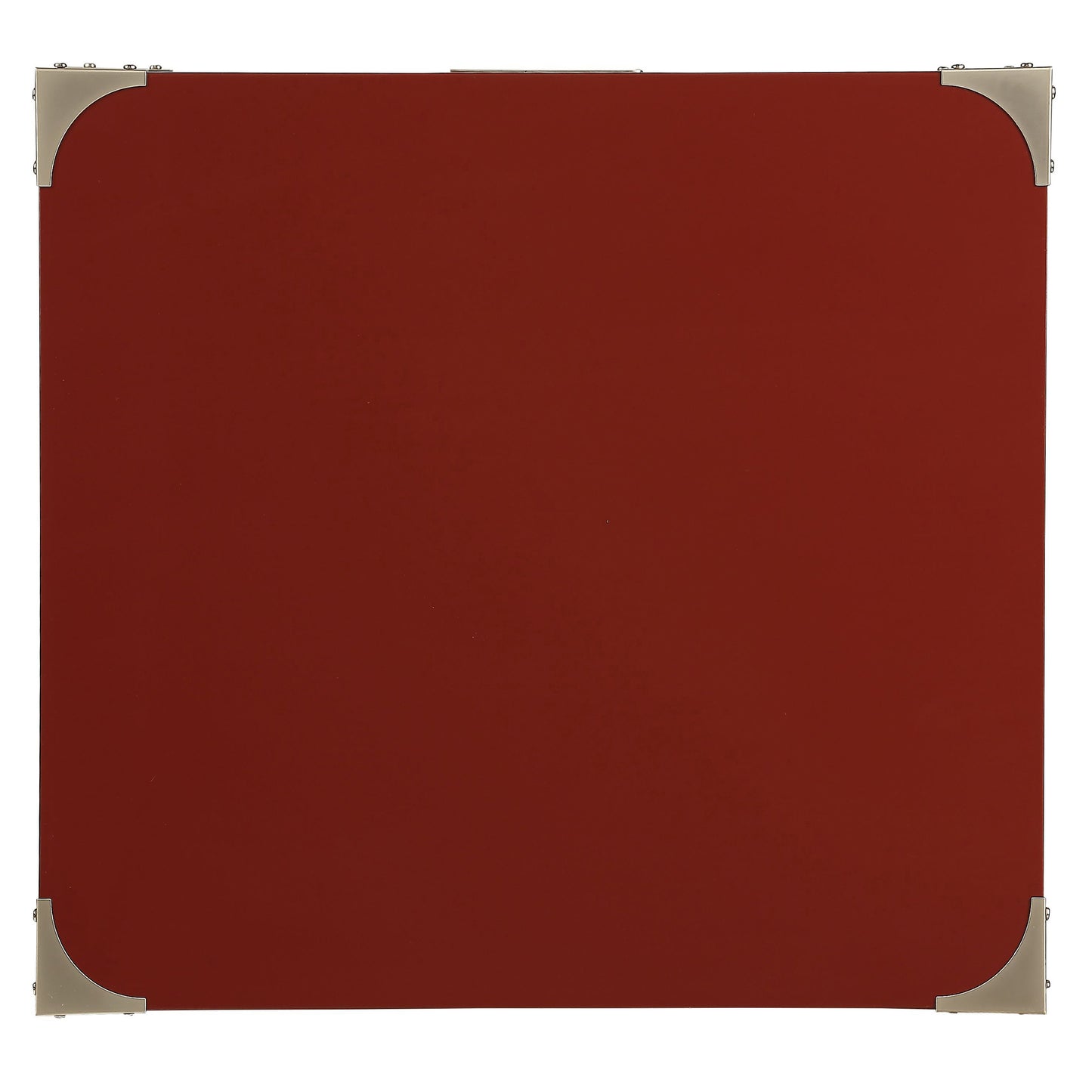 Durable red metal briefcase with silver reinforced corners and latch