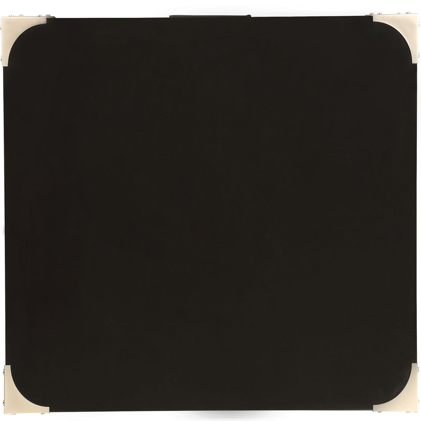 Black leather travel case with polished metal corner accents ideal for storage