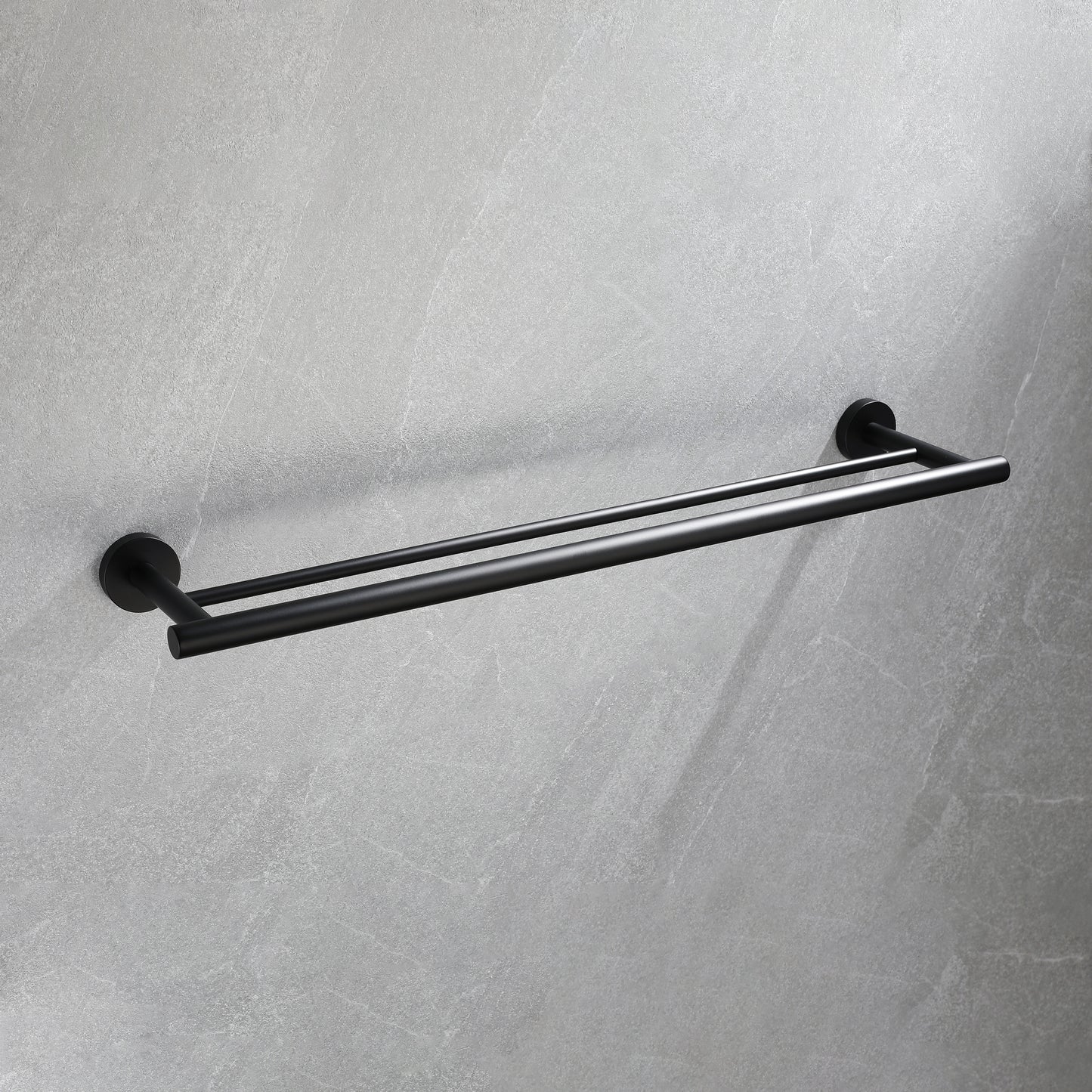 Modern black double towel bar for bathroom organization