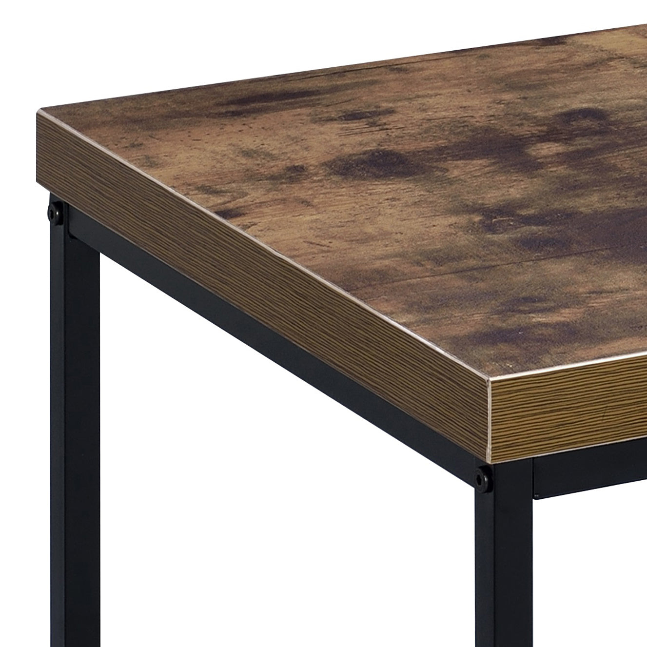 Rustic wood grain desktop with durable black metal frame for a stylish writing desk