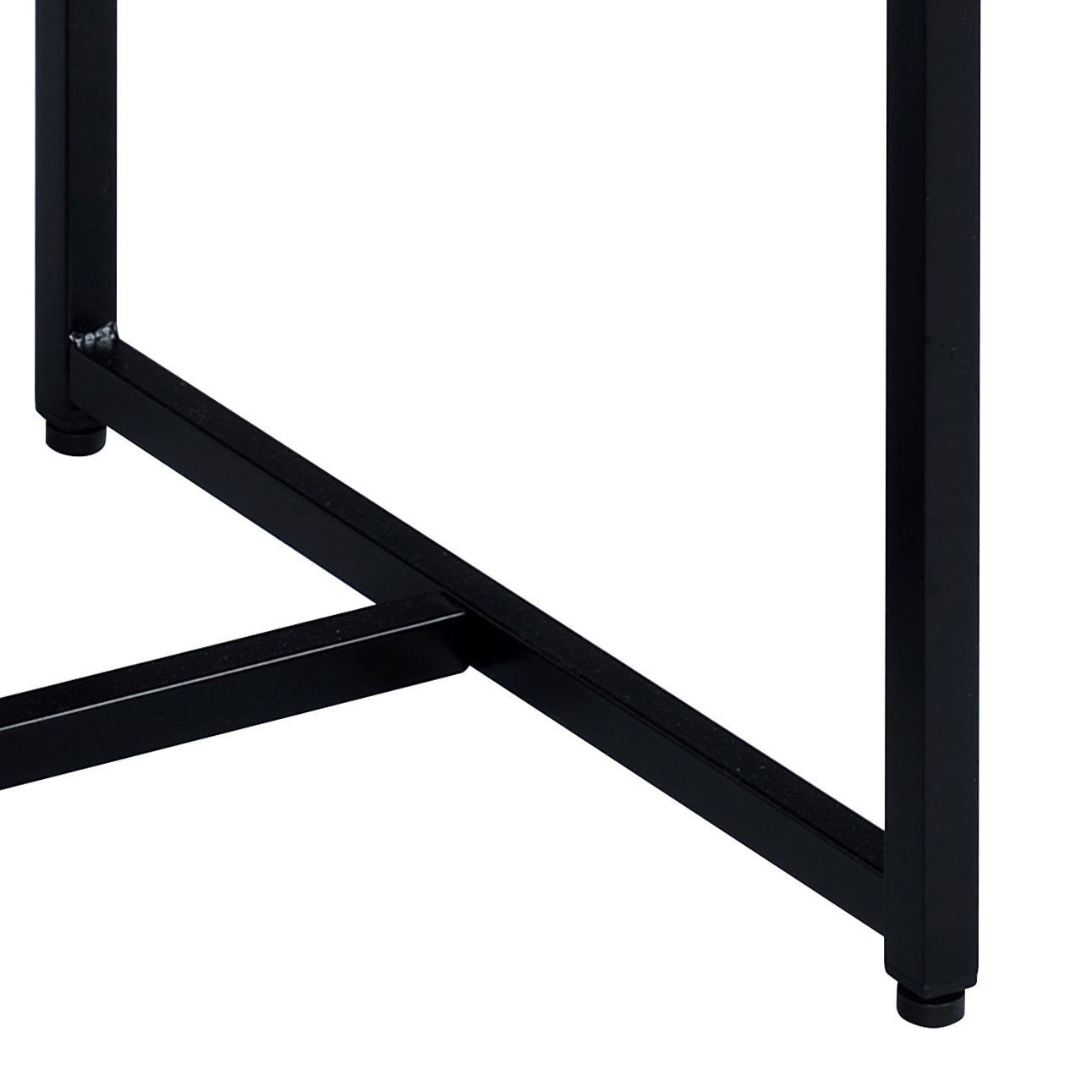 Closeup of black metal table legs showing sturdy construction and sleek design for modern furniture