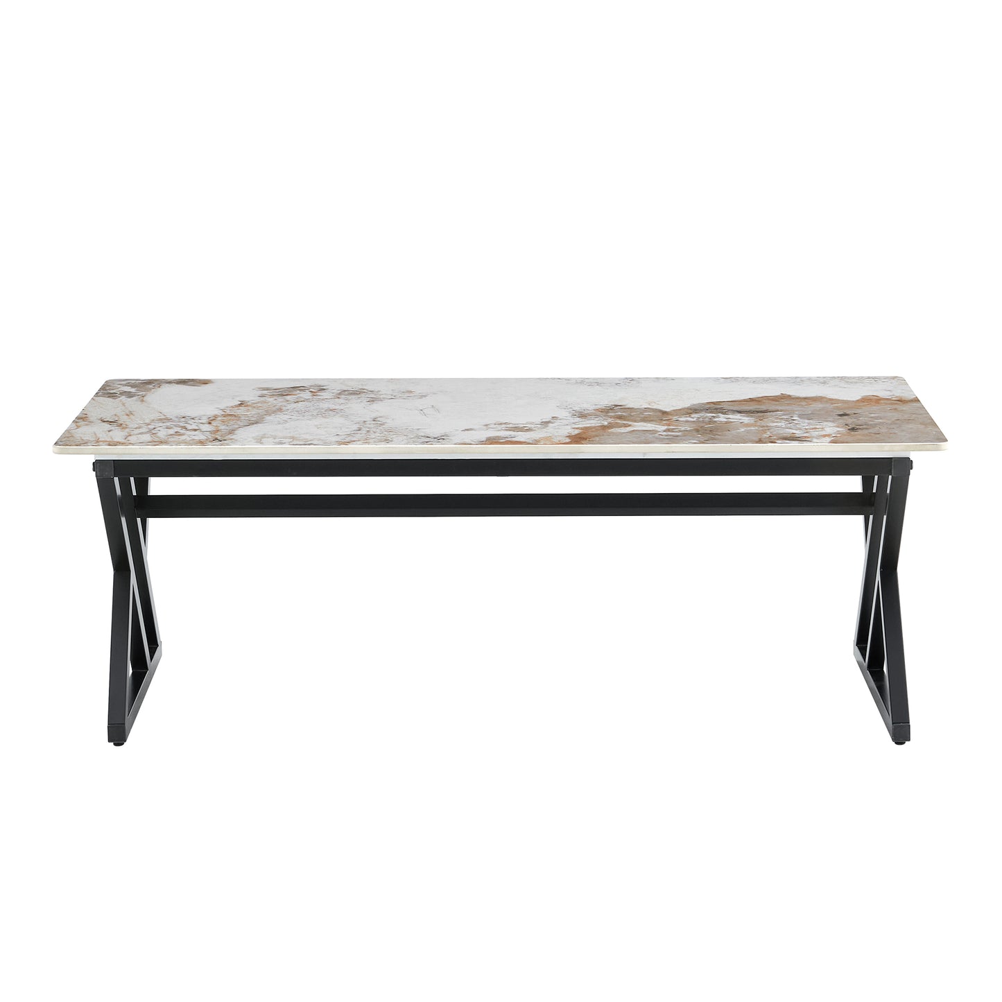Rectangular coffee table with faux marble top and black metal frame