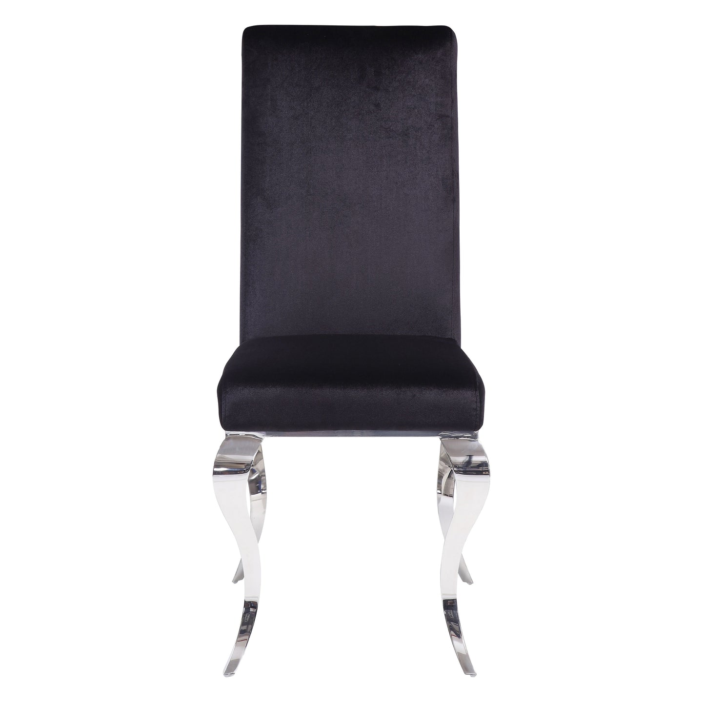 Sleek black velvet dining chair with elegant chrome curved legs