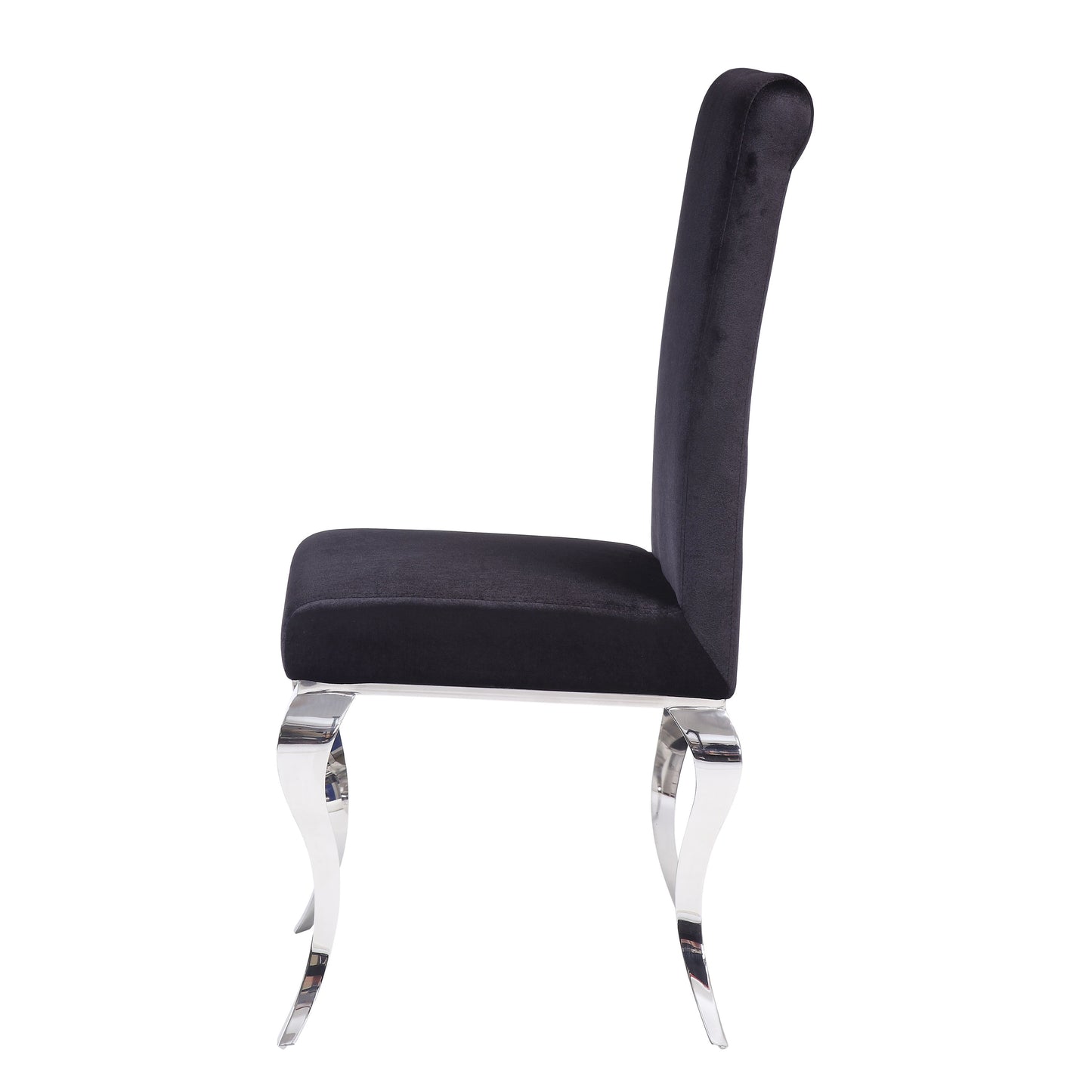 Black velvet dining chair with curved chrome legs
