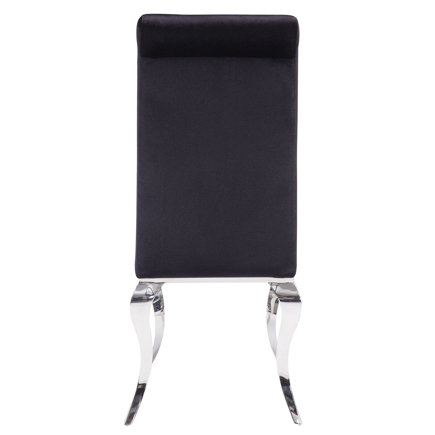 Black velvet dining chair with polished chrome legs