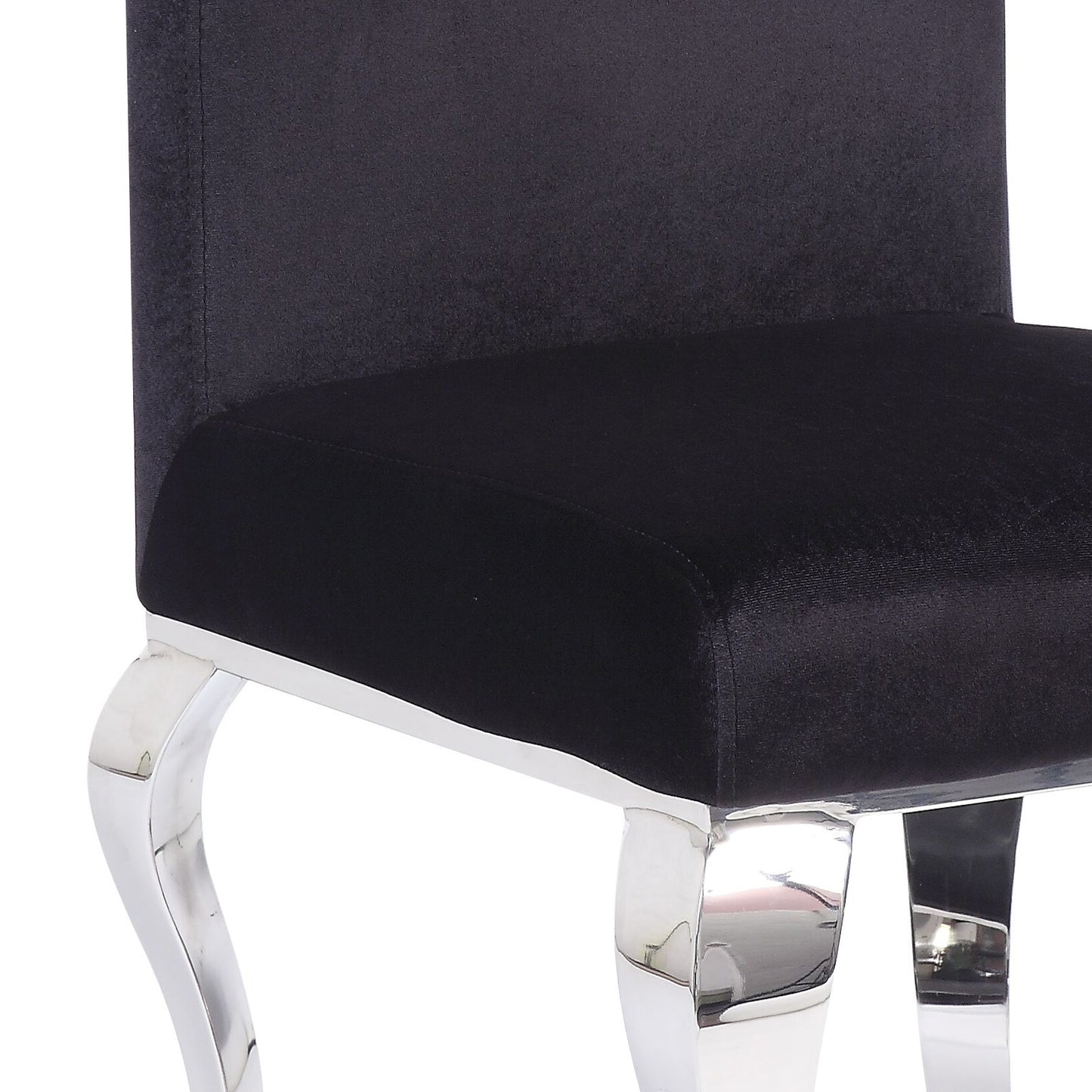 Black velvet dining chair with polished chrome legs