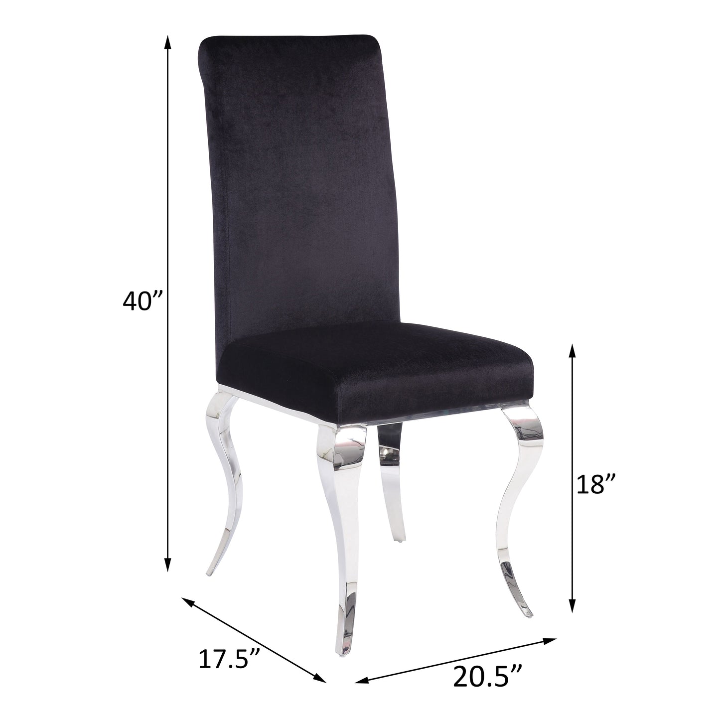 Black velvet dining chair with curved chrome legs and tufted back