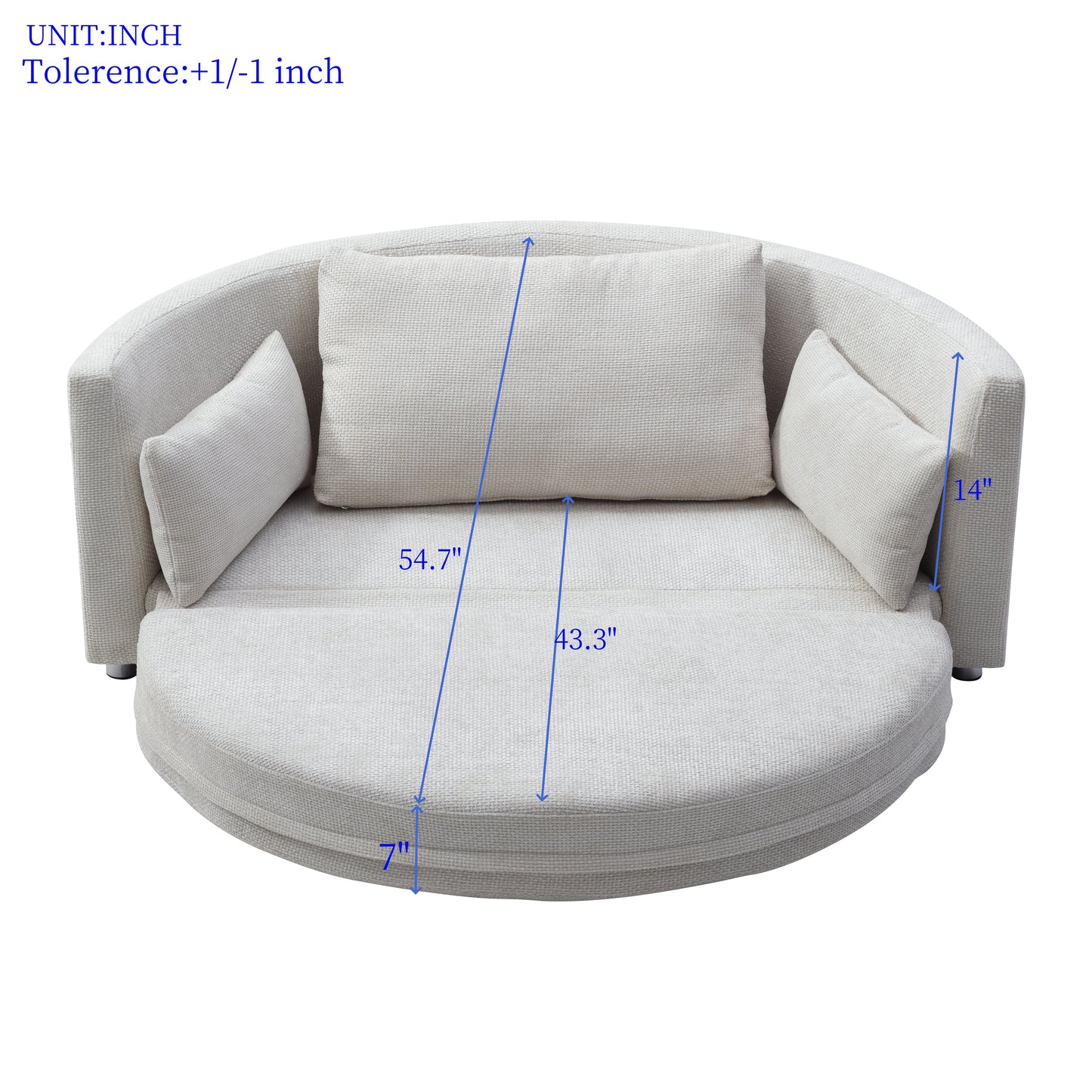 Modern beige swivel armchair with plush accent pillows for living room comfort