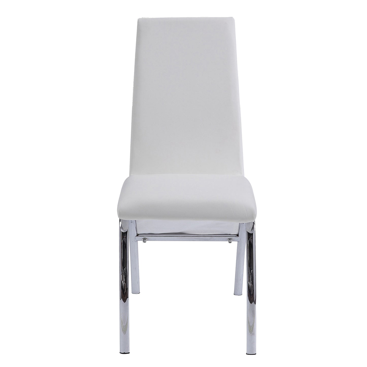 White upholstered dining chair with polished chrome legs
