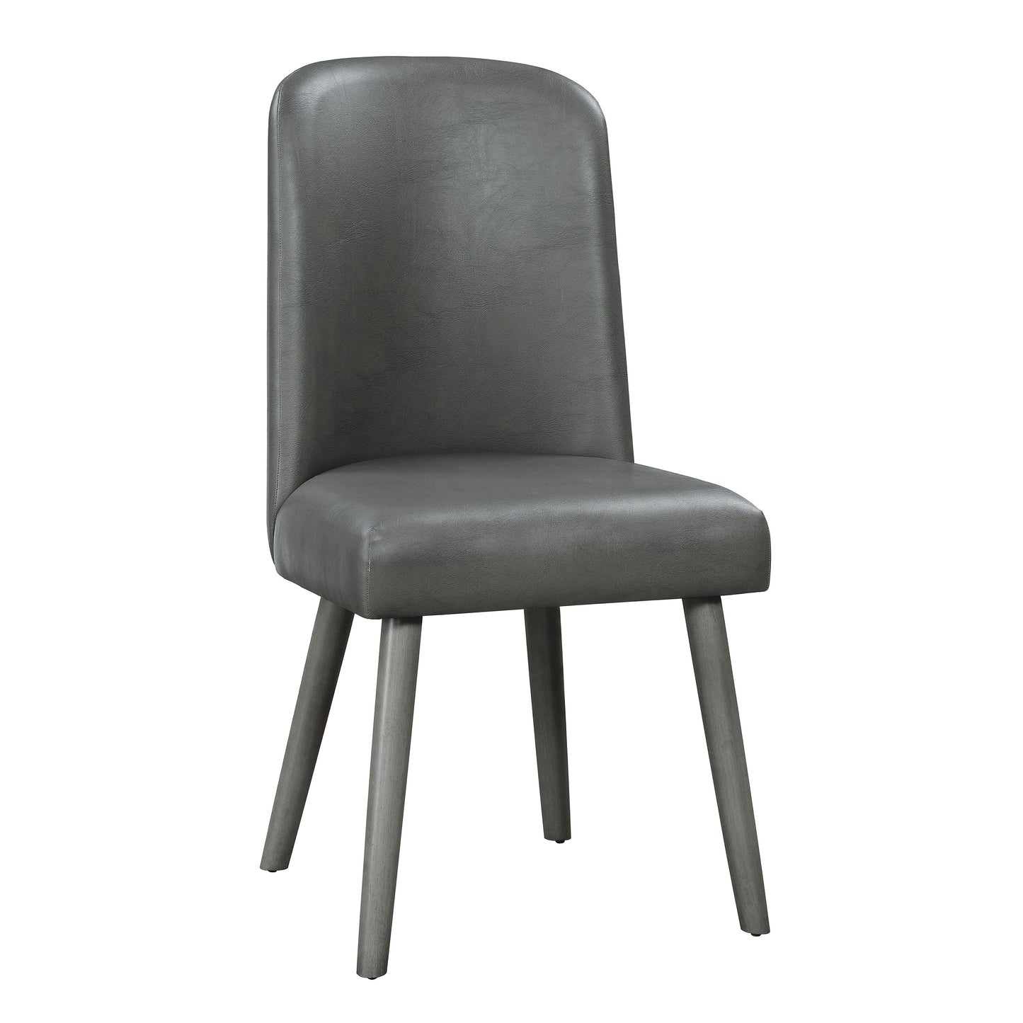 Modern grey faux leather dining chair with tapered wooden legs