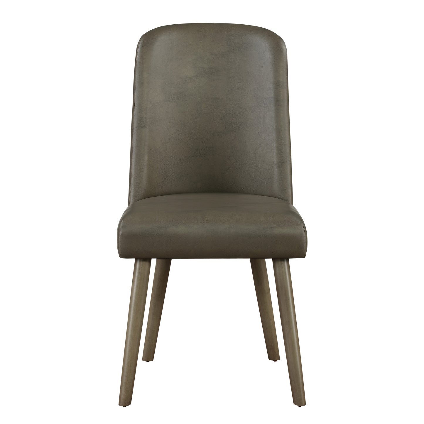 Modern gray faux leather dining chair with tapered wooden legs
