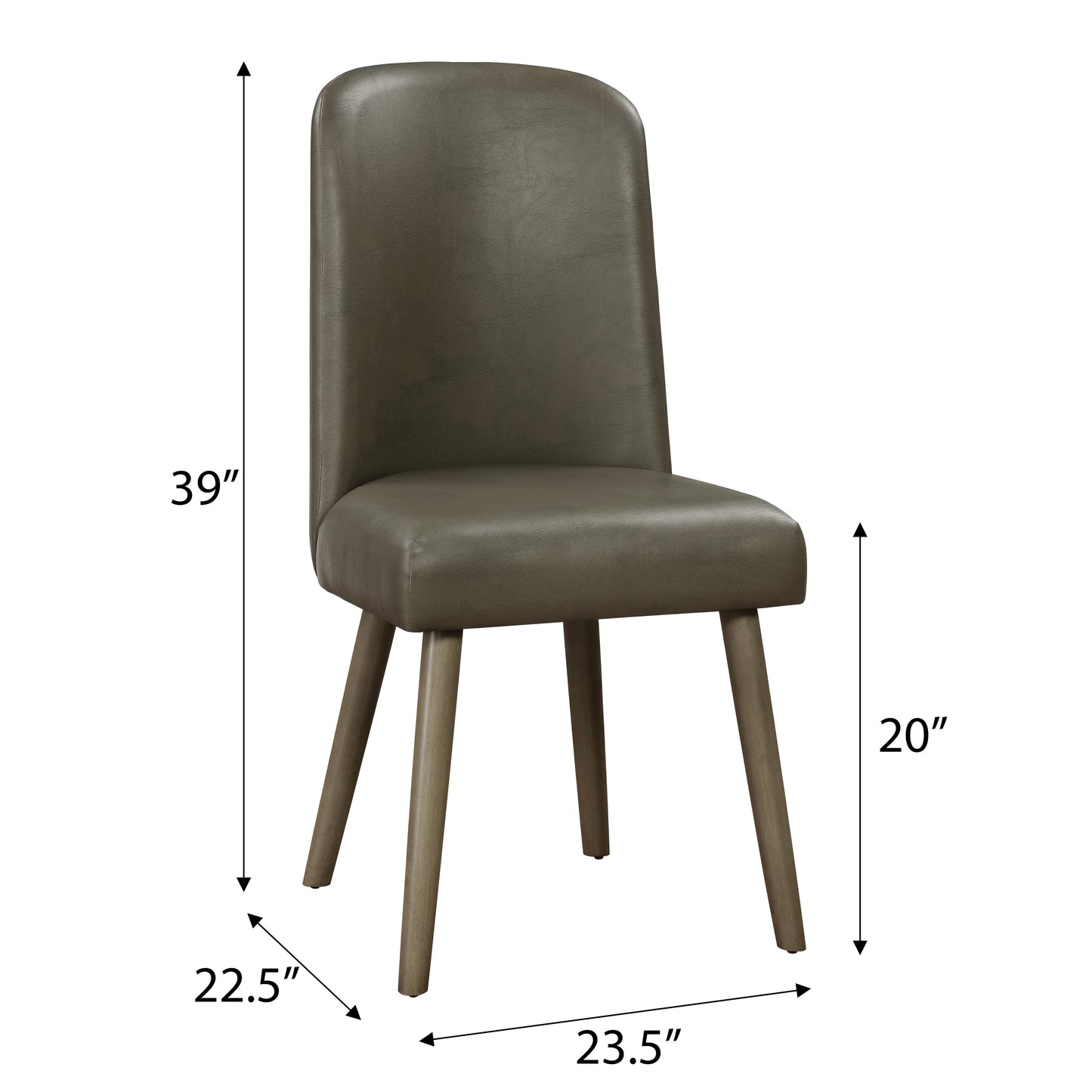 Modern gray faux leather dining chair with tapered wooden legs