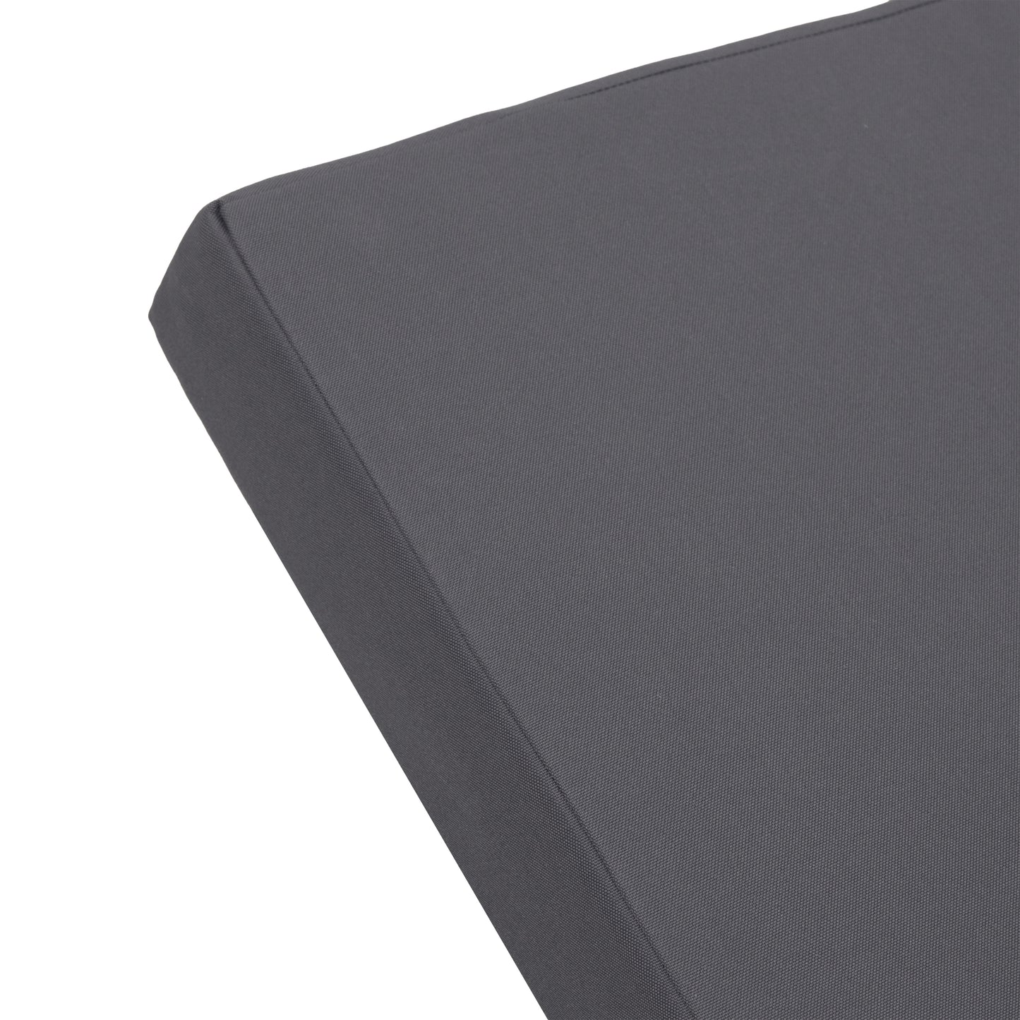 Charcoal grey textured fabric cushion corner detail for outdoor seating