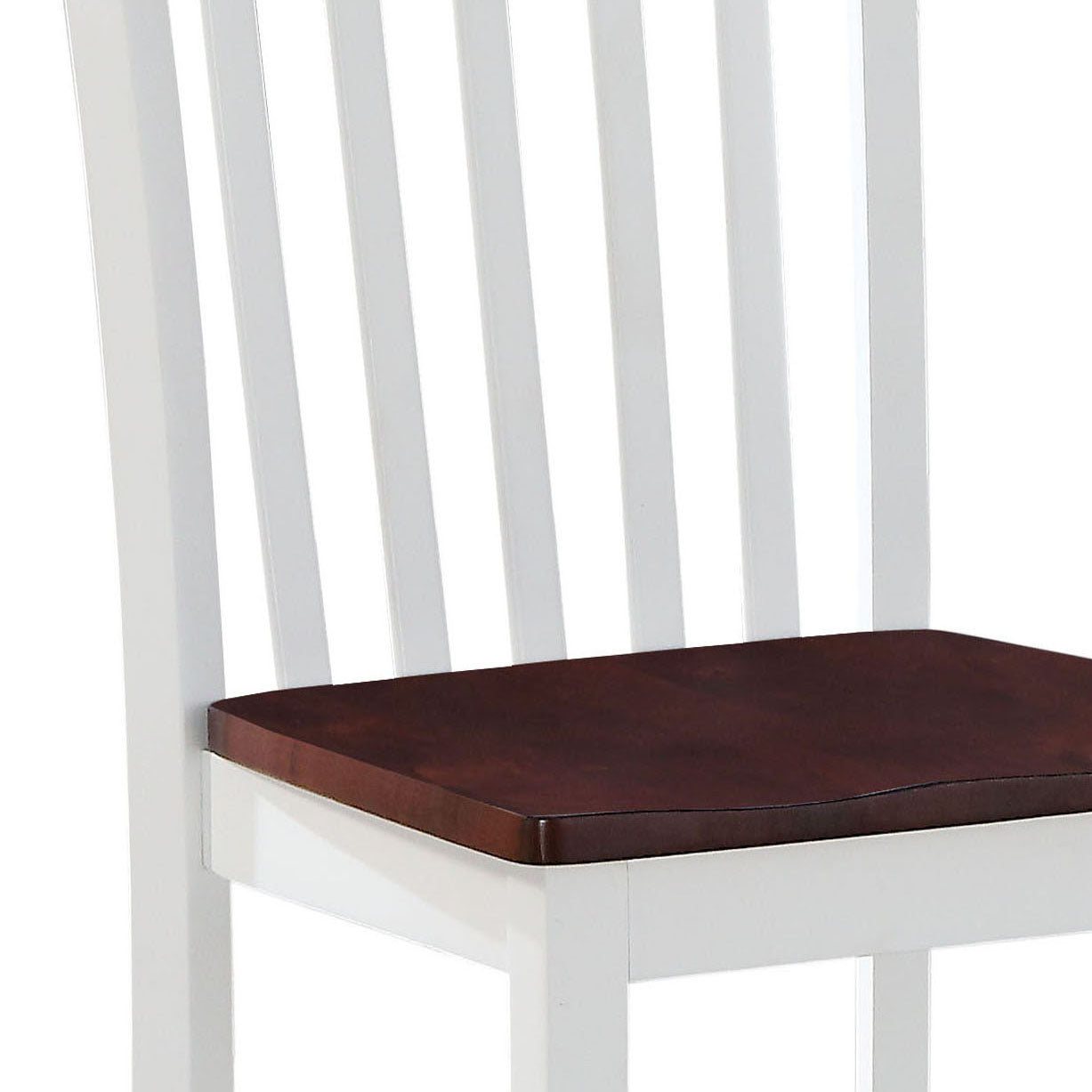 White dining chair with dark wood seat slatted back detail