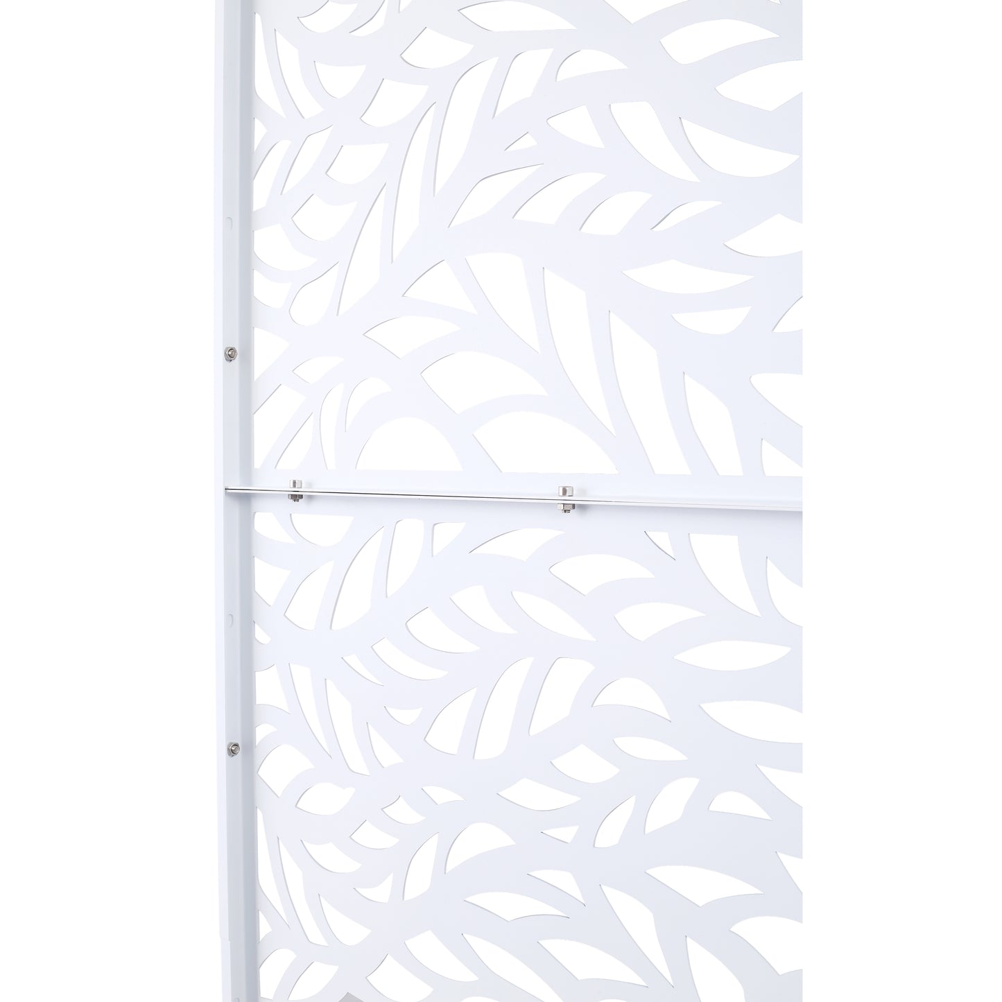 White decorative screen panel with leaf cutouts perfect for garden privacy