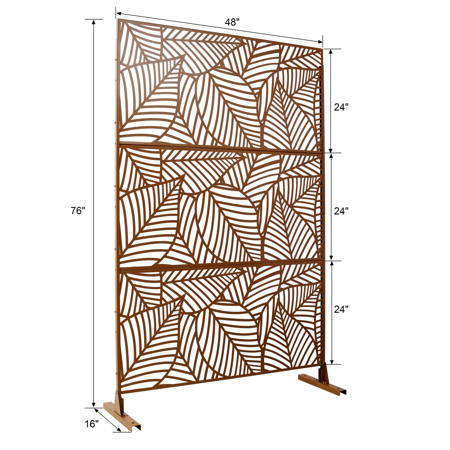 Bronze metal garden screen with intricate leaf pattern inches tall