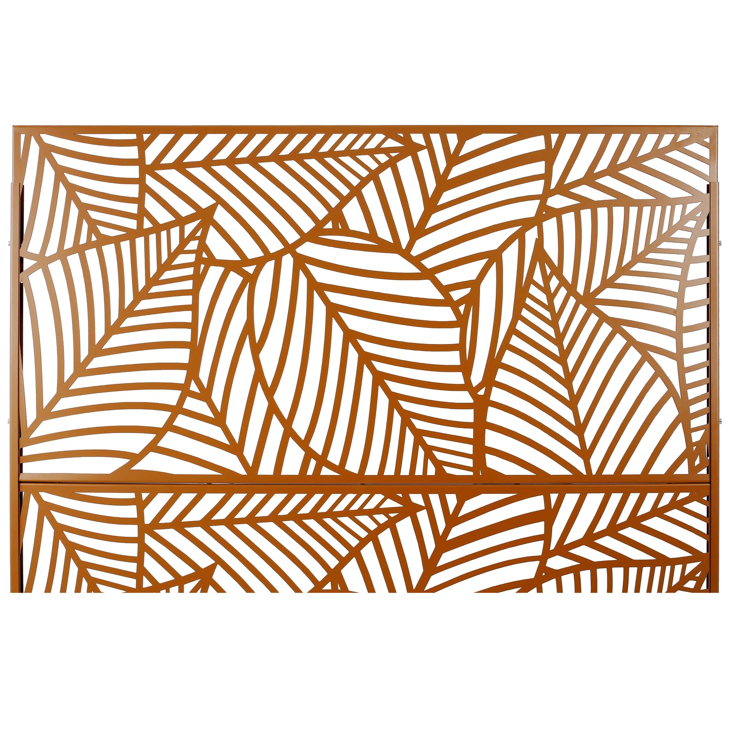 Bronze metal garden screen with abstract leaf pattern and matte finish