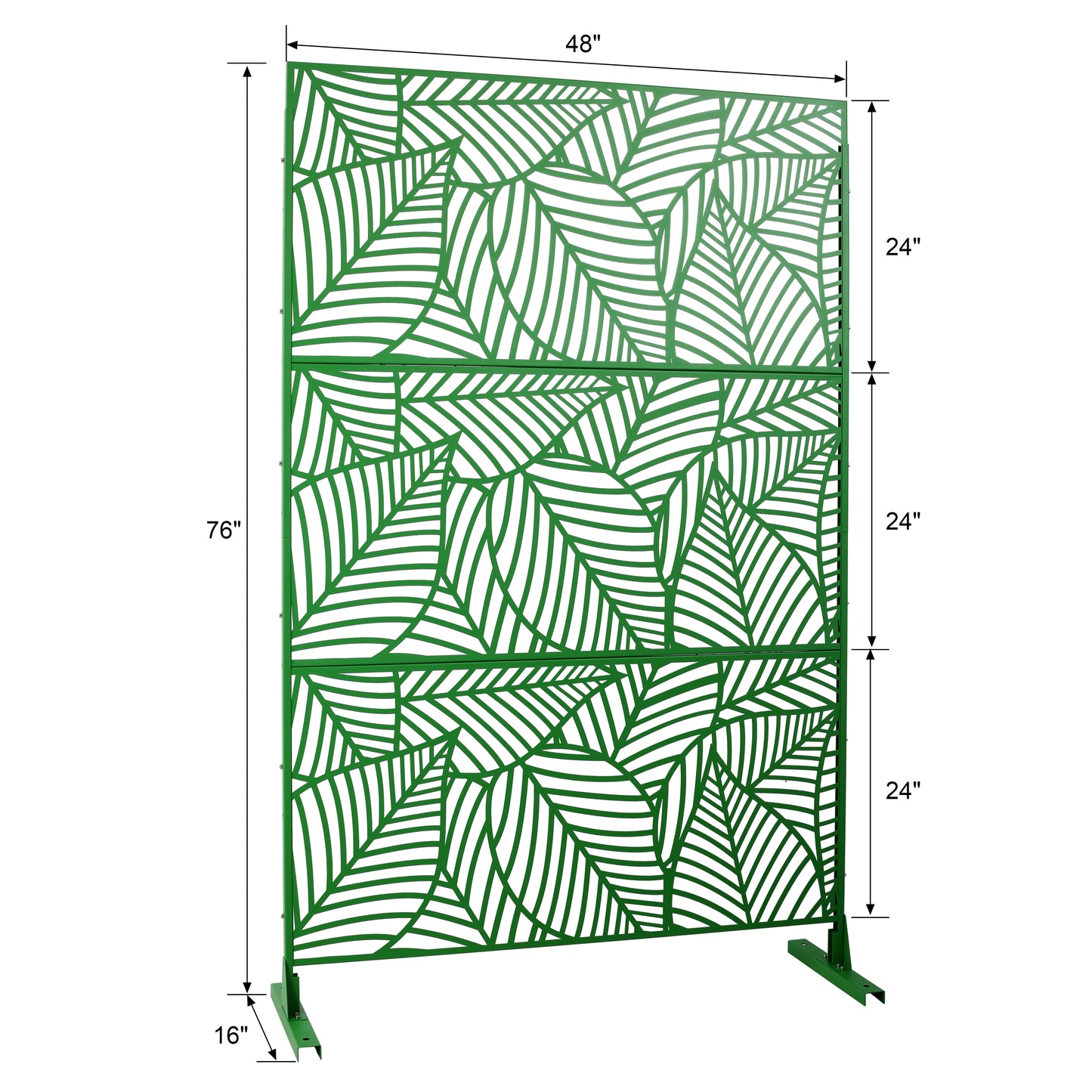 Green metal garden privacy screen with a detailed leaf pattern Dimensions x inches