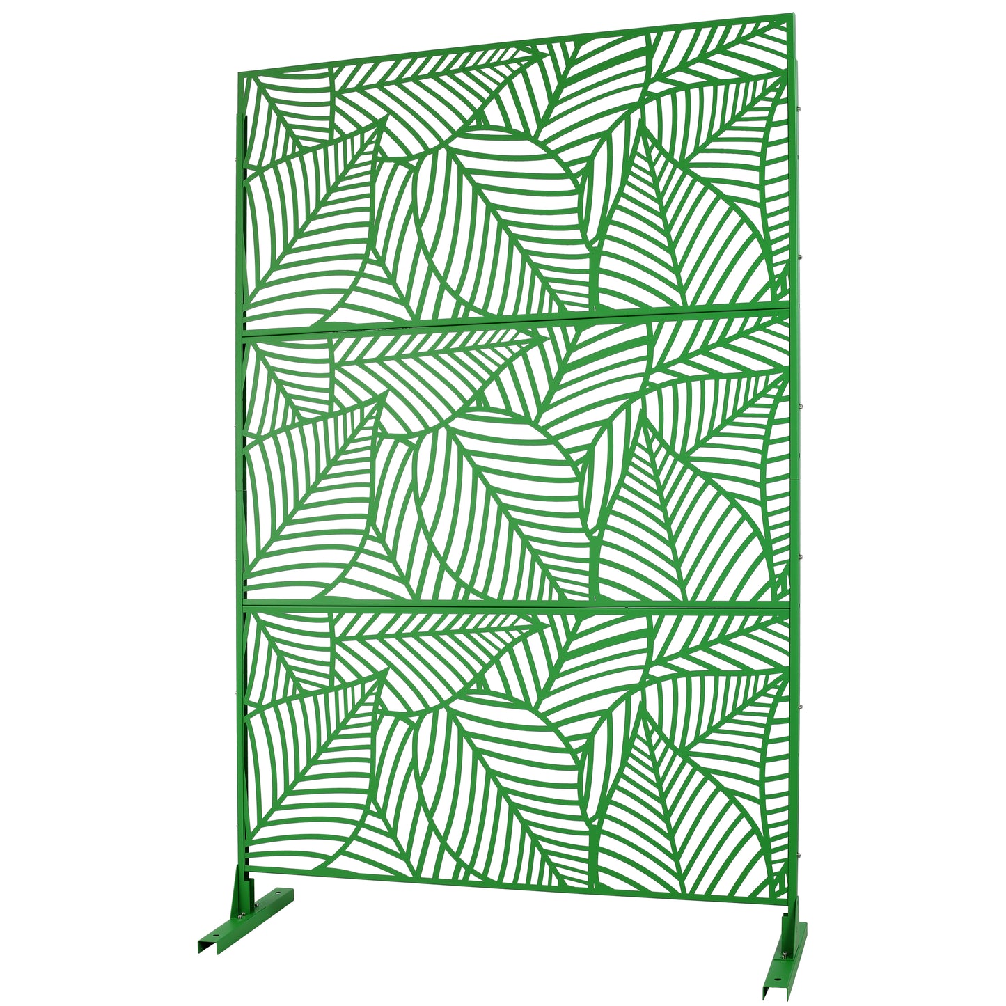 Green decorative garden screen with intricate leaf pattern perfect for privacy