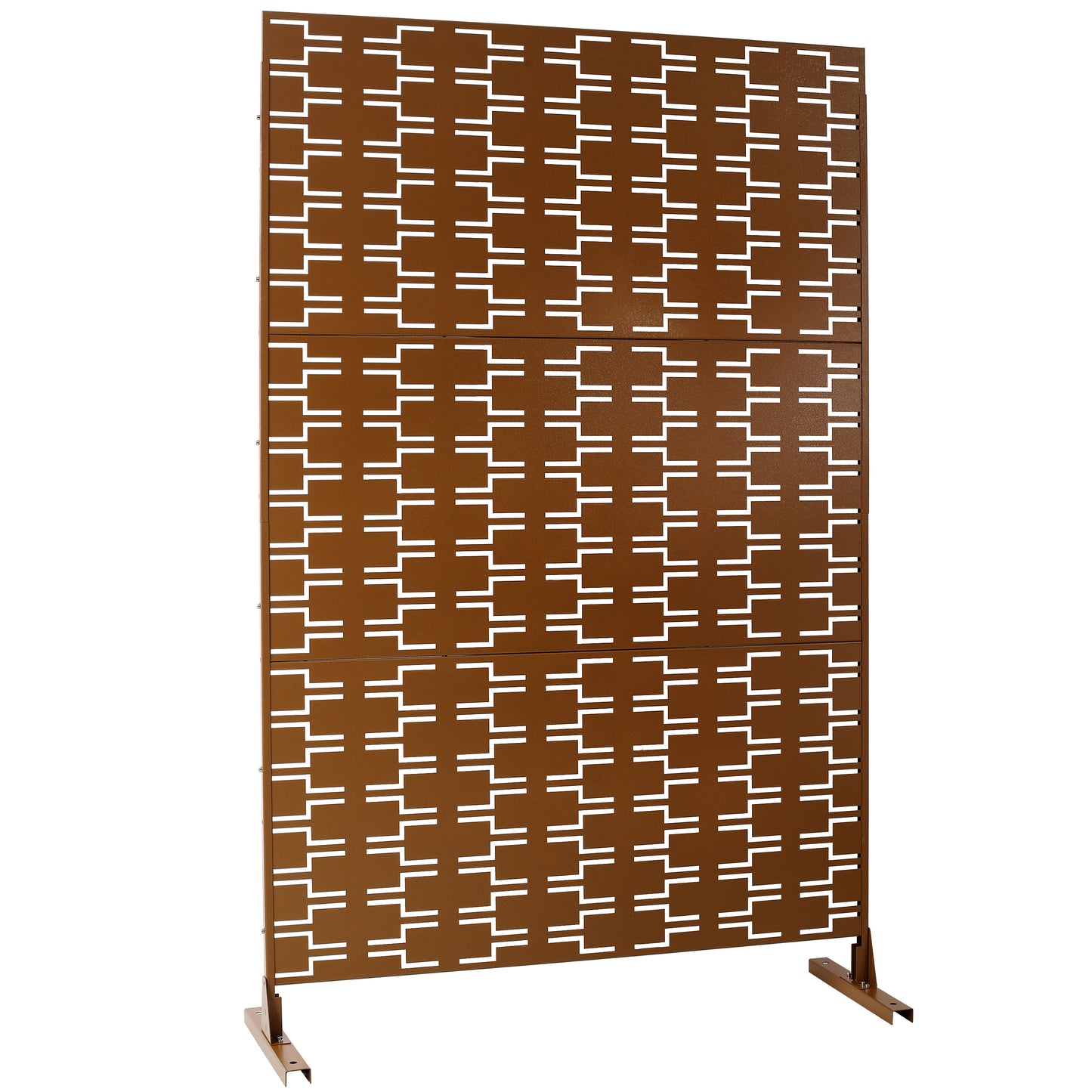 Bronze decorative screen with geometric cutouts perfect for outdoor privacy