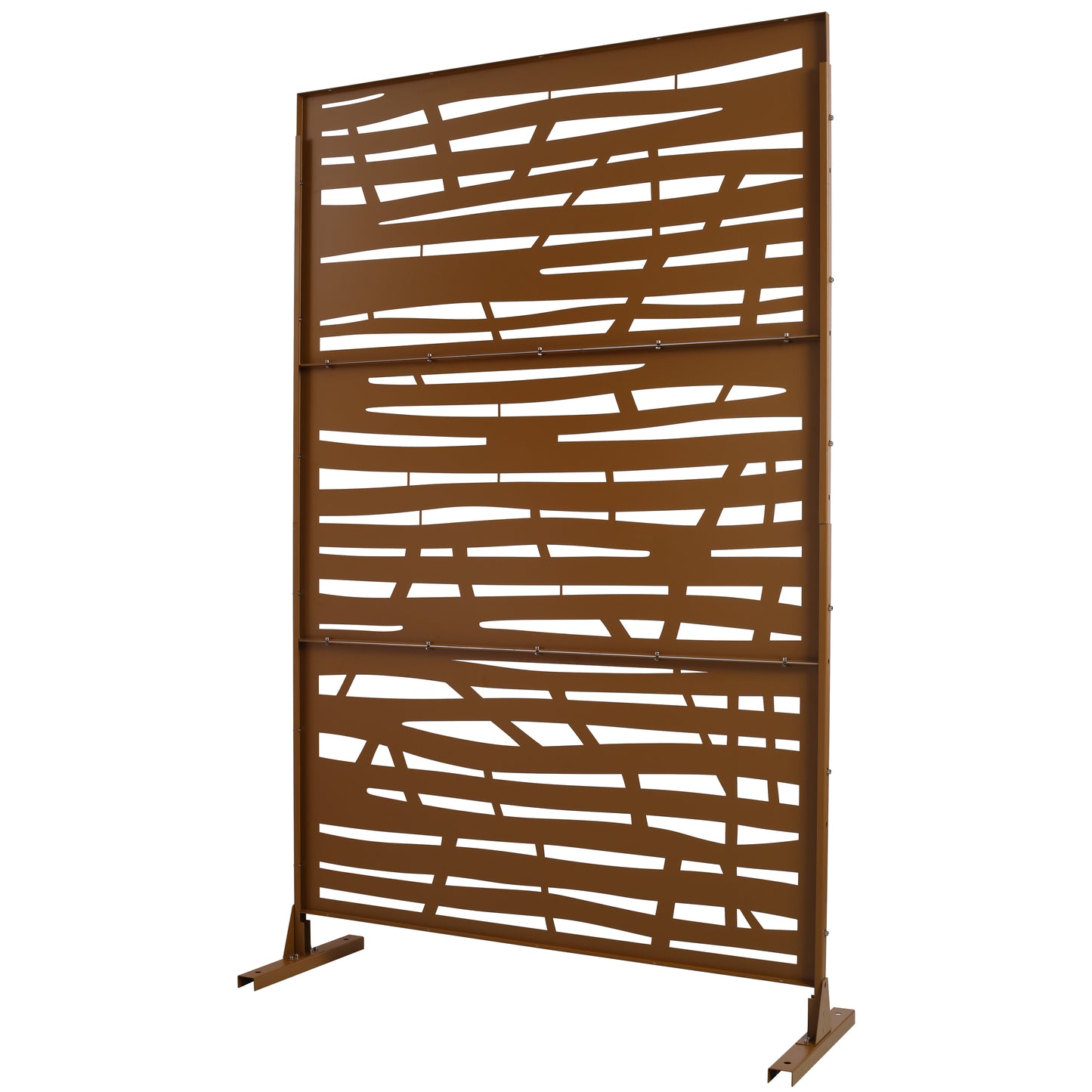 Bronze metal privacy screen with modern abstract lasercut pattern ideal for outdoor spaces