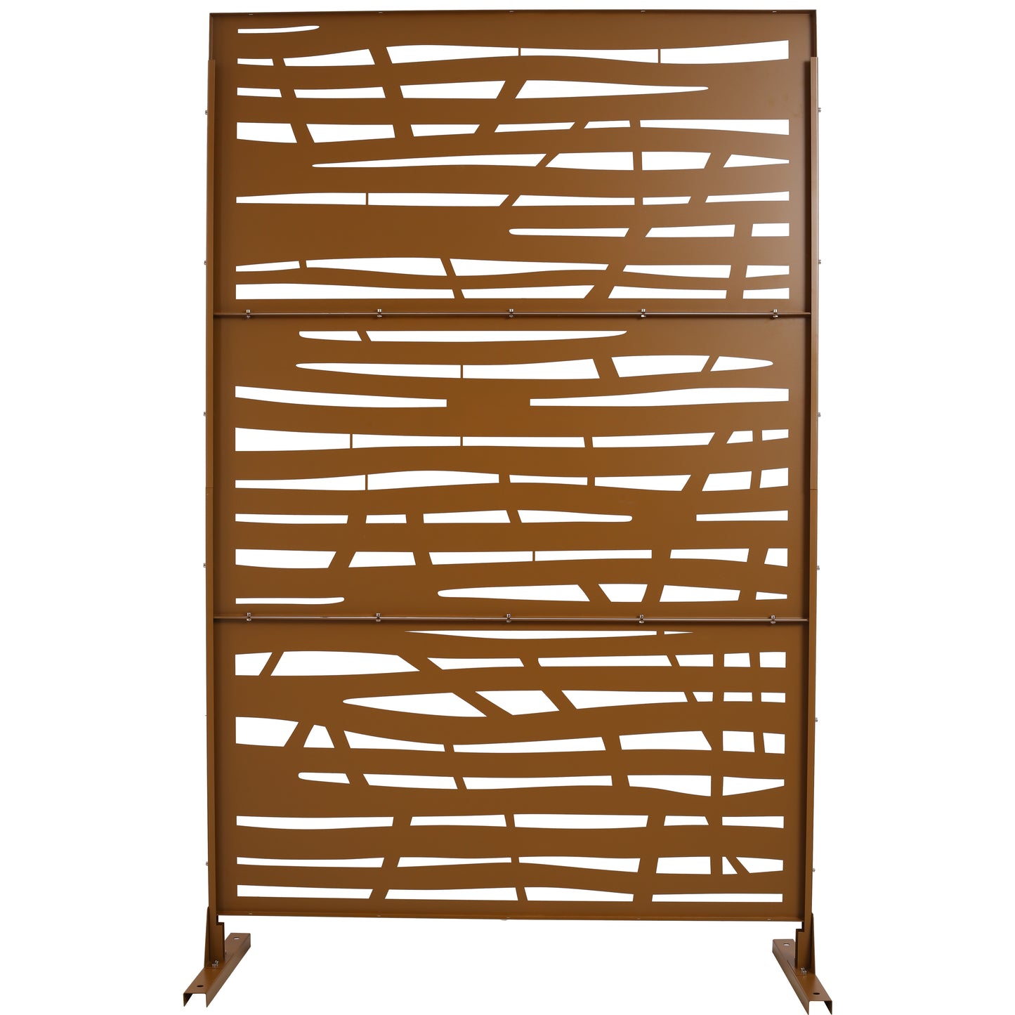 Bronze metal garden screen with abstract modern cutouts for privacy and decoration