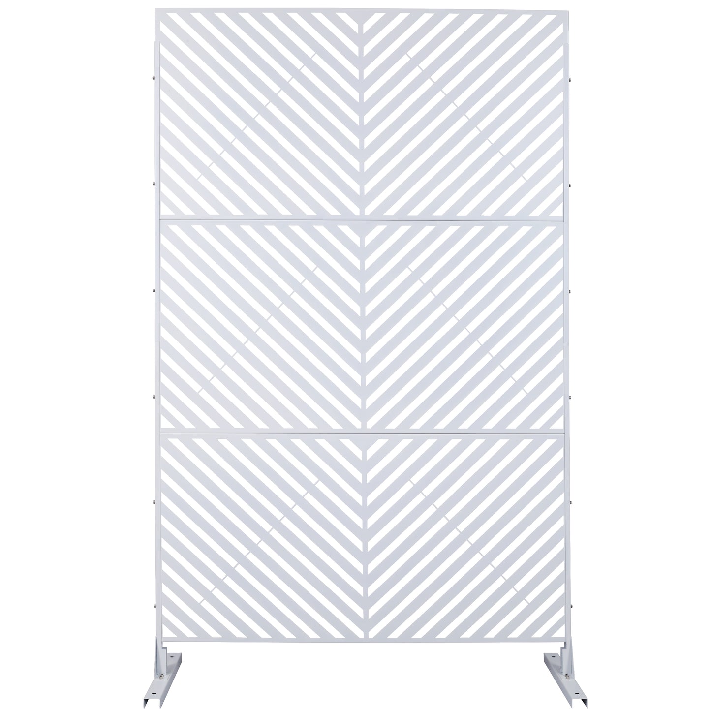 Modern white metal privacy screen with chevron pattern for patios and gardens