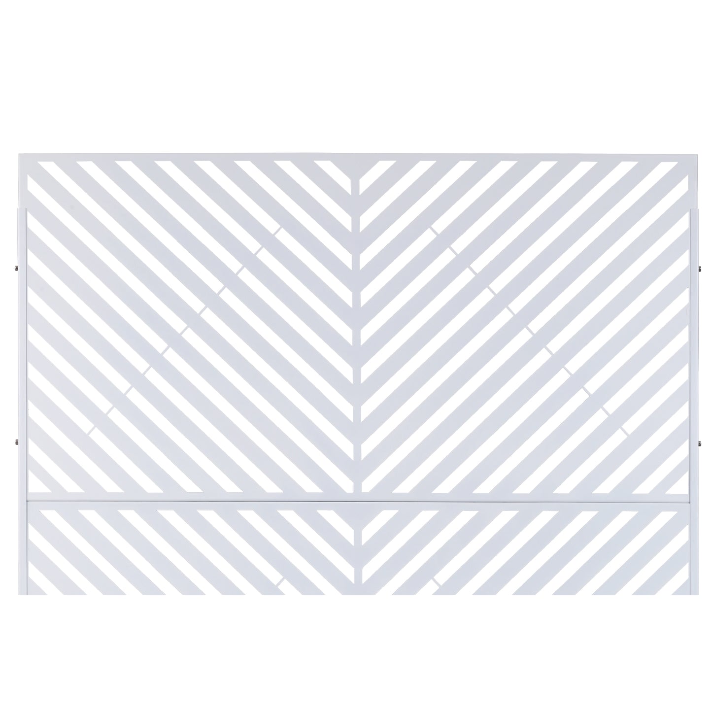 Modern white metal headboard with chevron stripe design