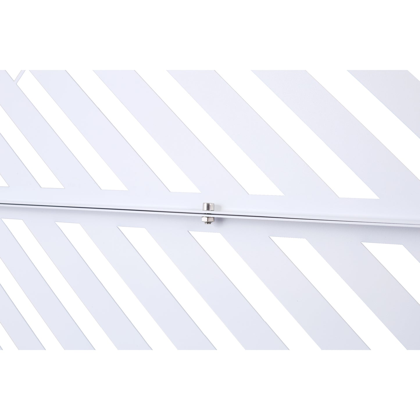 White metal garden bench with modern diagonal stripe design