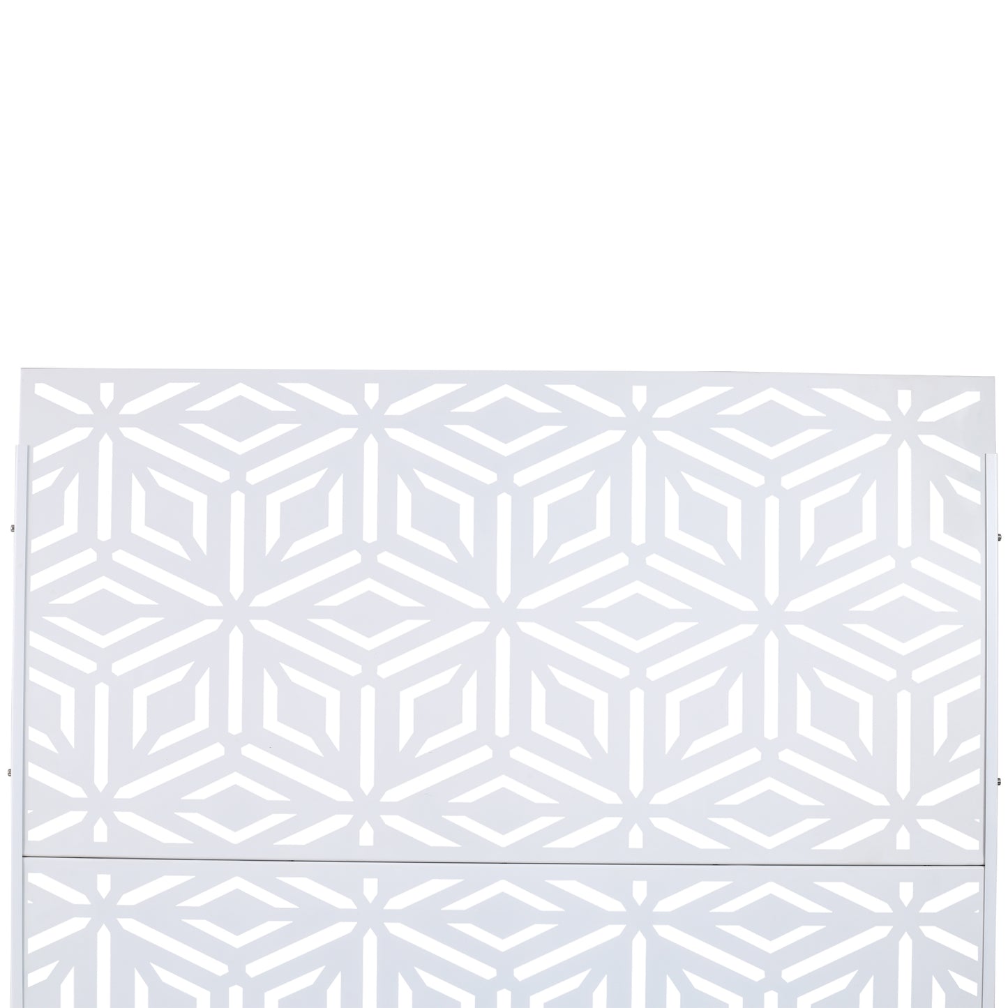 White decorative screen with geometric interlocking hexagon pattern
