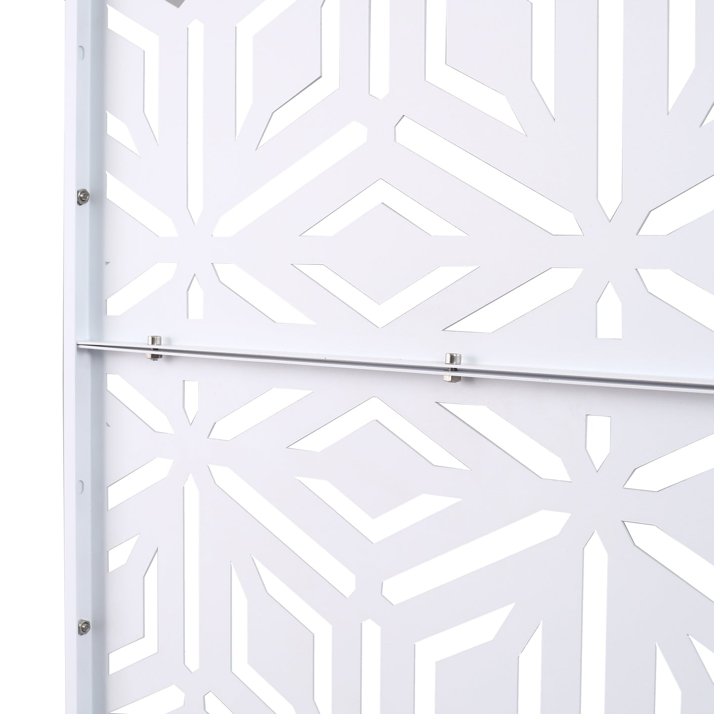 White geometric privacy screen with modern cutouts ideal for patios