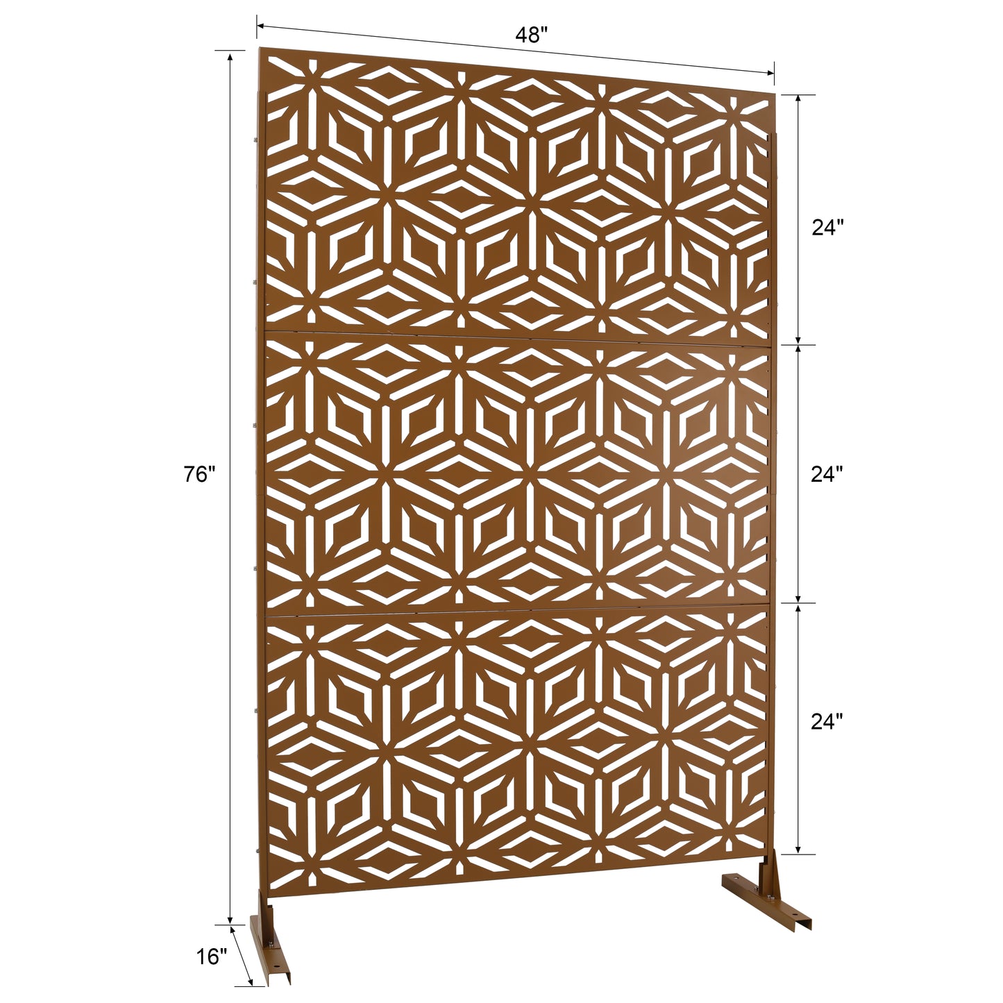 Bronze geometric garden screen inch tall with lasercut snowflake pattern