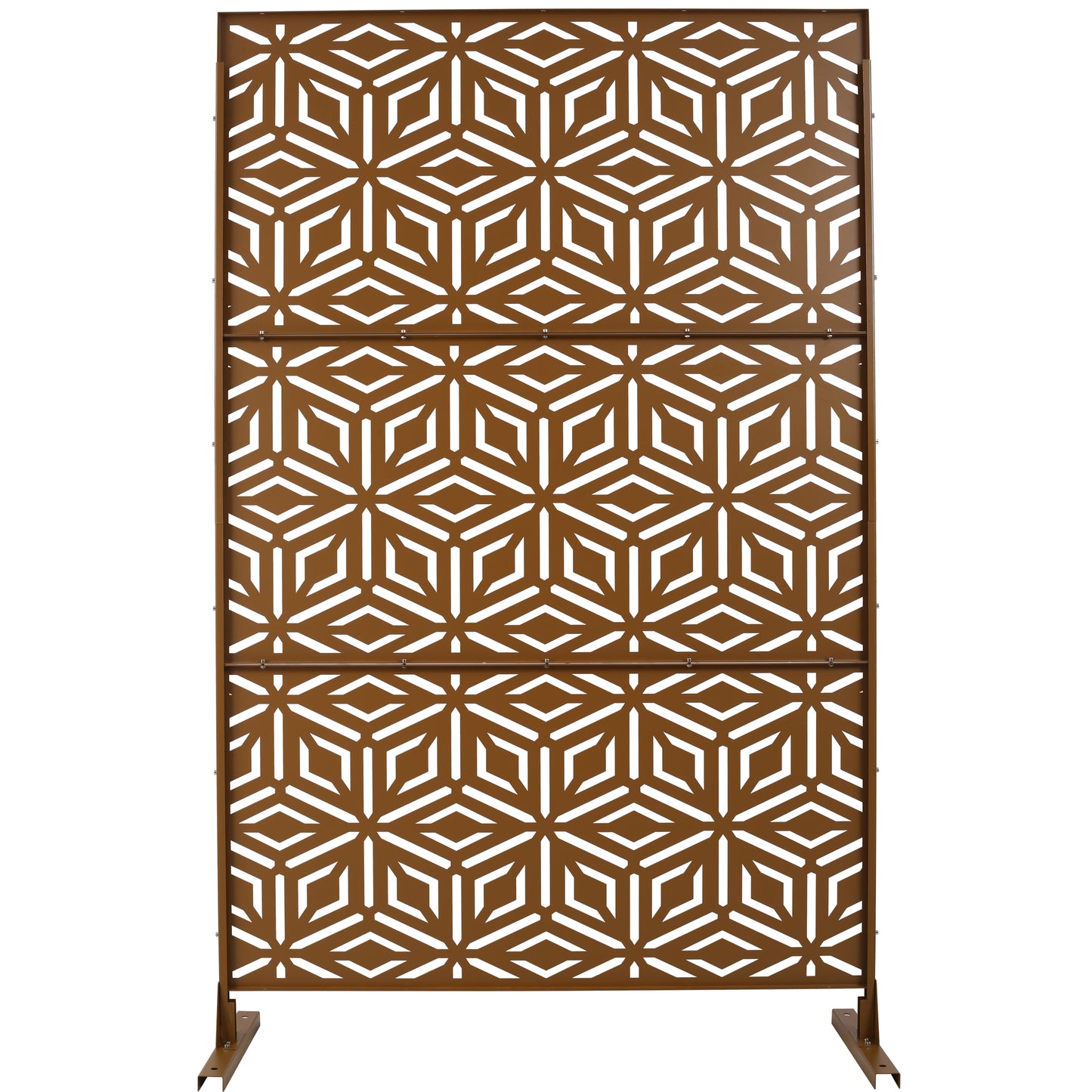 Bronze geometric garden screen with hexagonal cutouts for outdoor privacy