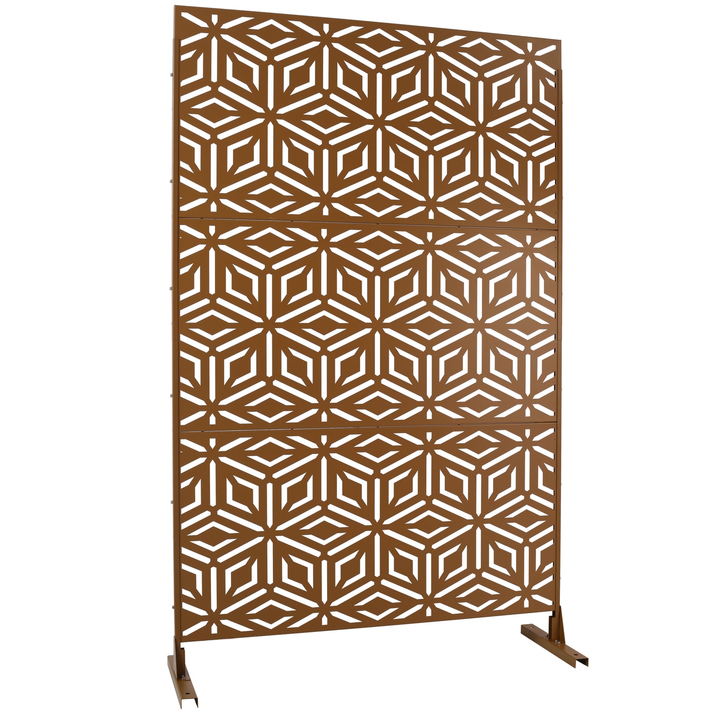 Bronze geometric patio screen with a modern lasercut design