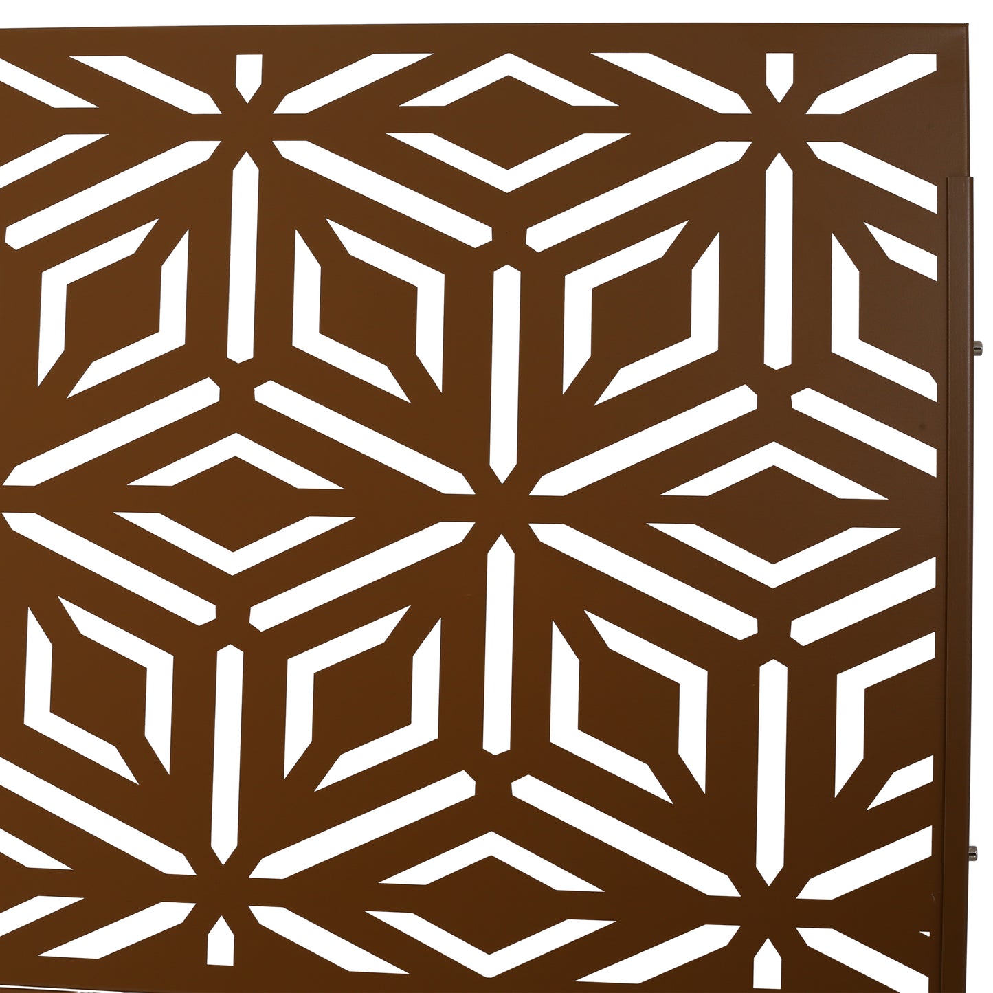 Brown metal decorative screen panel with geometric star pattern