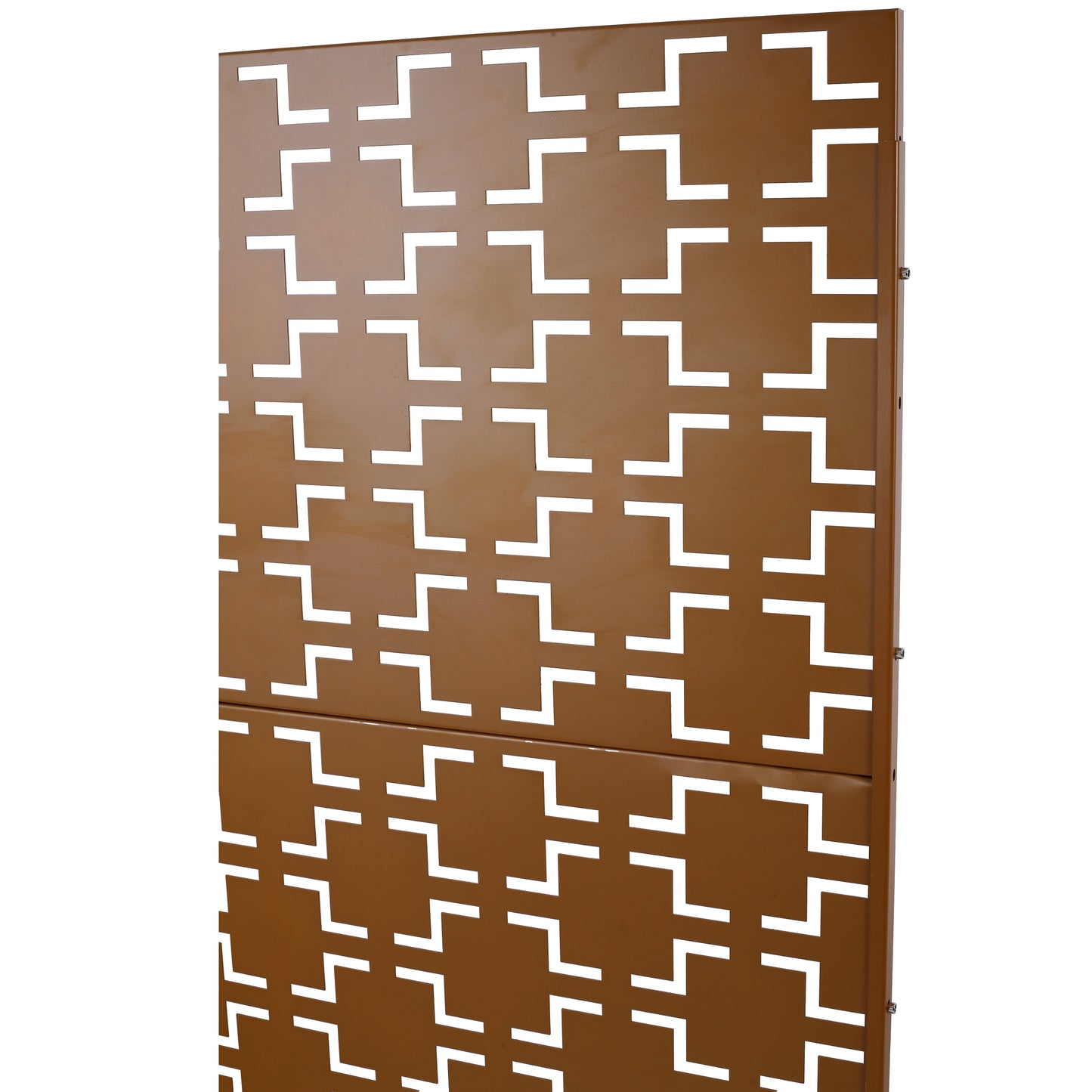 Bronze lasercut screen panel with a geometric zigzag pattern modern outdoor decor