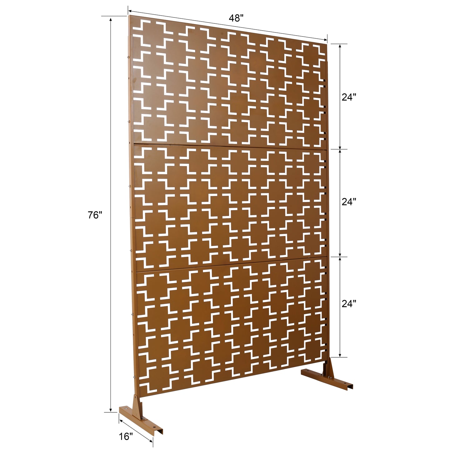 Bronze metal privacy screen with geometric cutouts inches tall