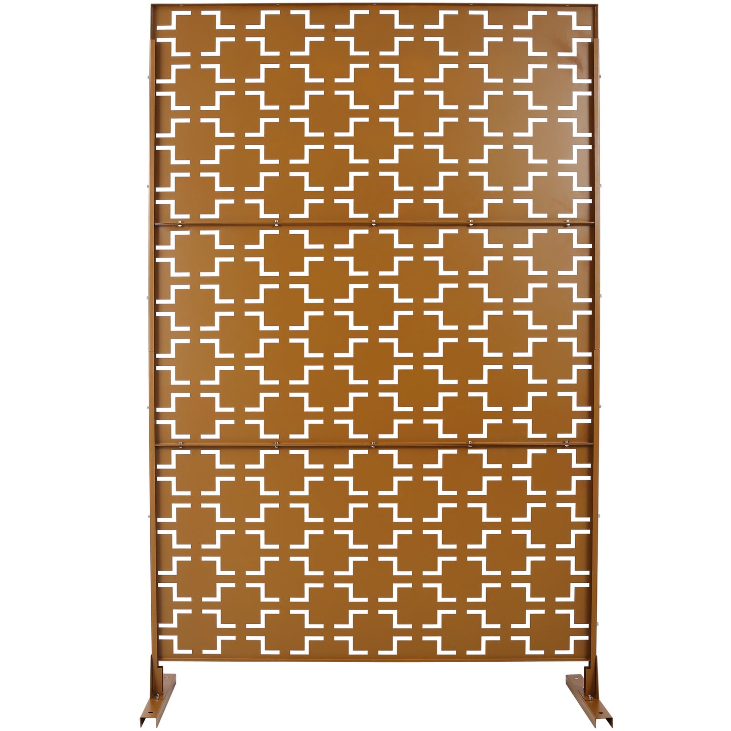Bronze metal garden privacy screen with geometric lattice pattern