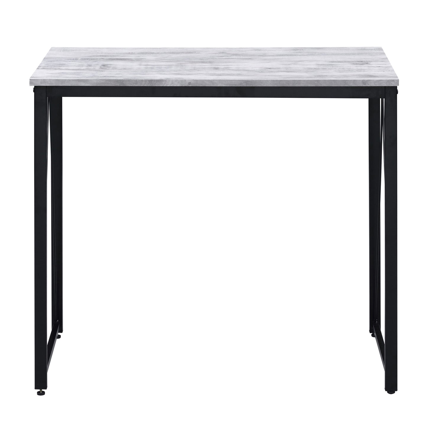 Rectangular dining table with a distressed woodlook top and black metal legs