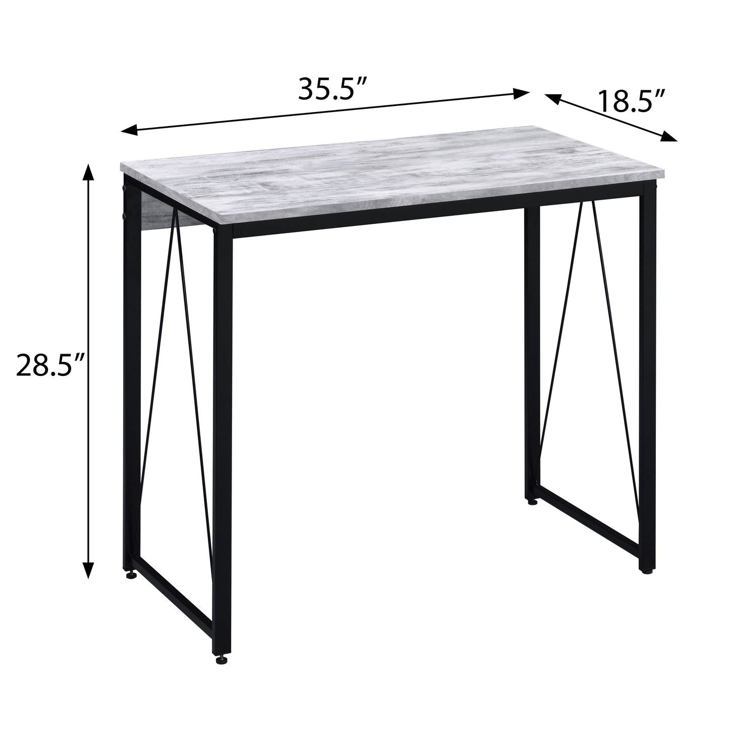 Rustic grey wood grain desk with black metal legs W x D x H