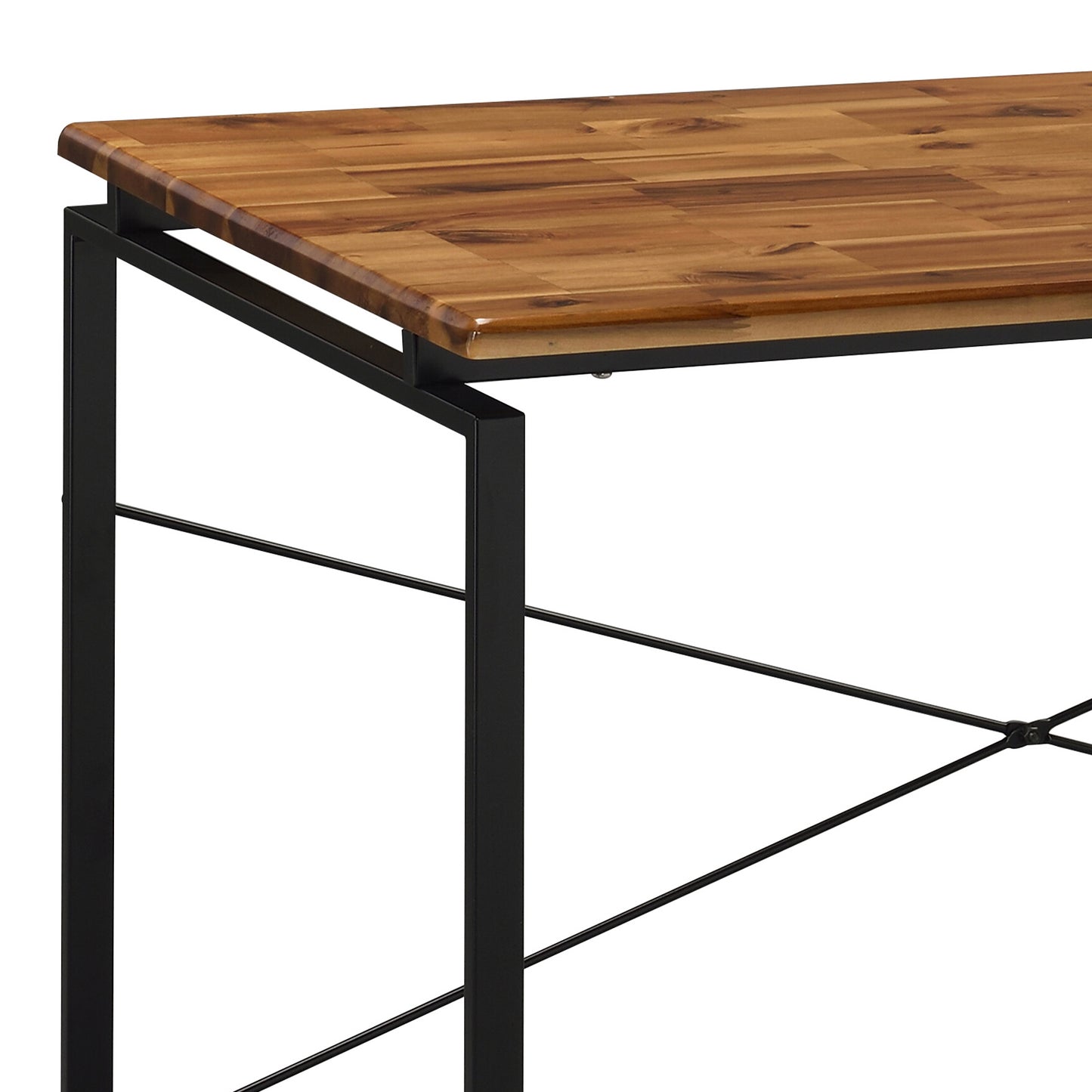 Acacia wood countertop on a black metal frame desk