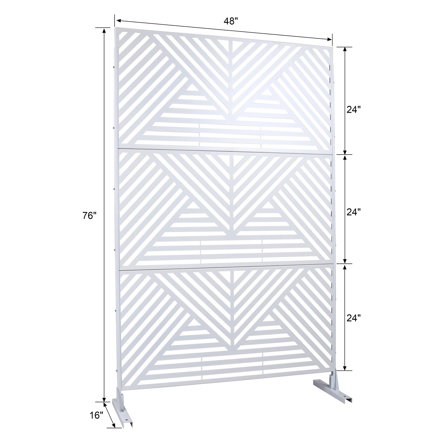White decorative outdoor screen with geometric pattern tall wide