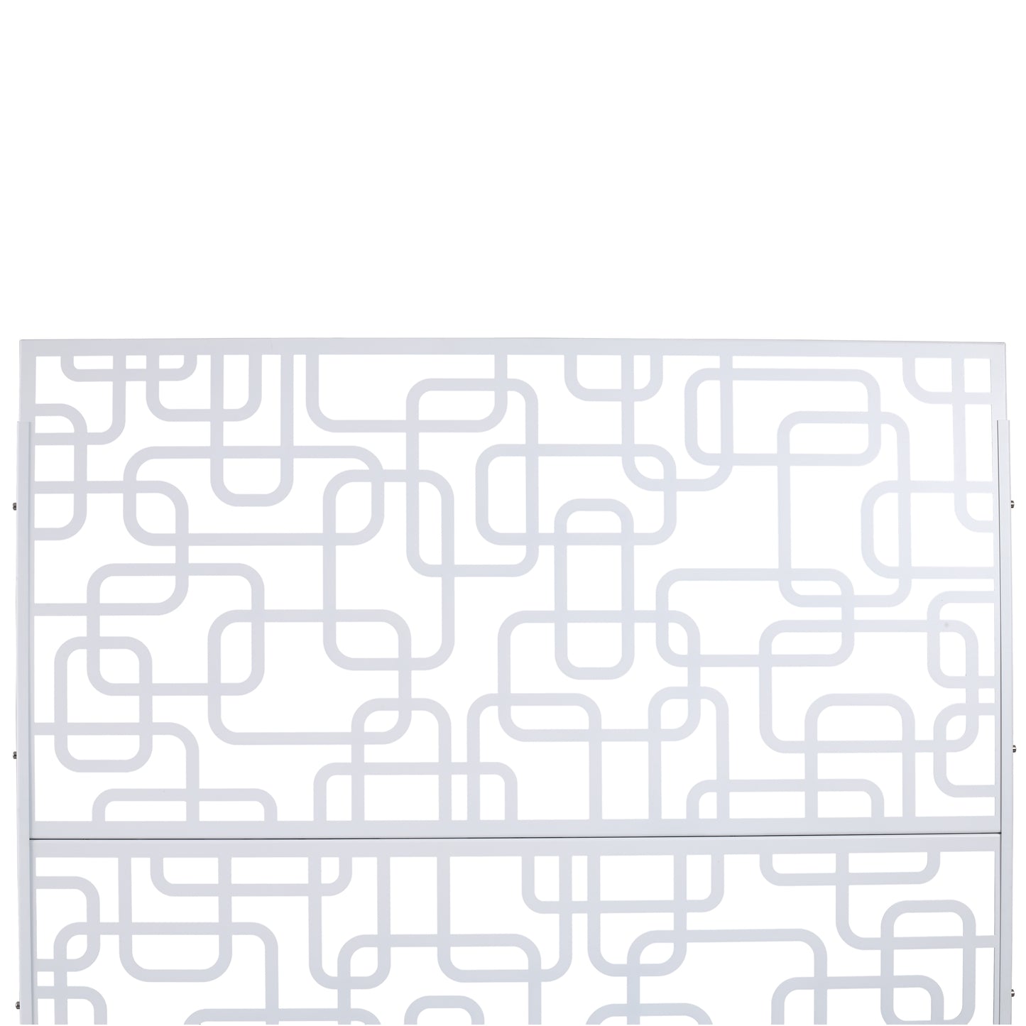 White metal room divider with abstract rounded square pattern