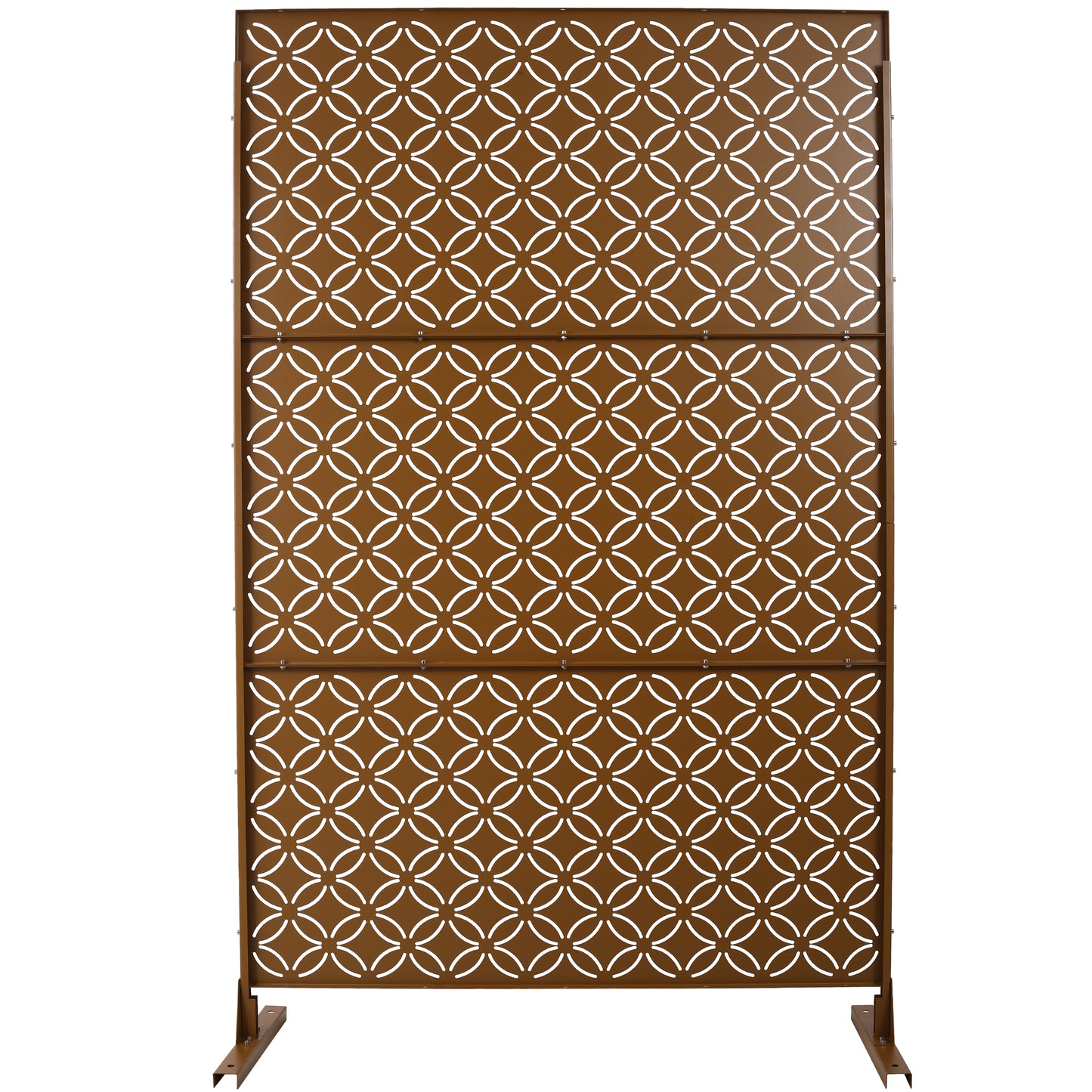 Bronze metal garden screen with interlocking circle design for privacy and decoration