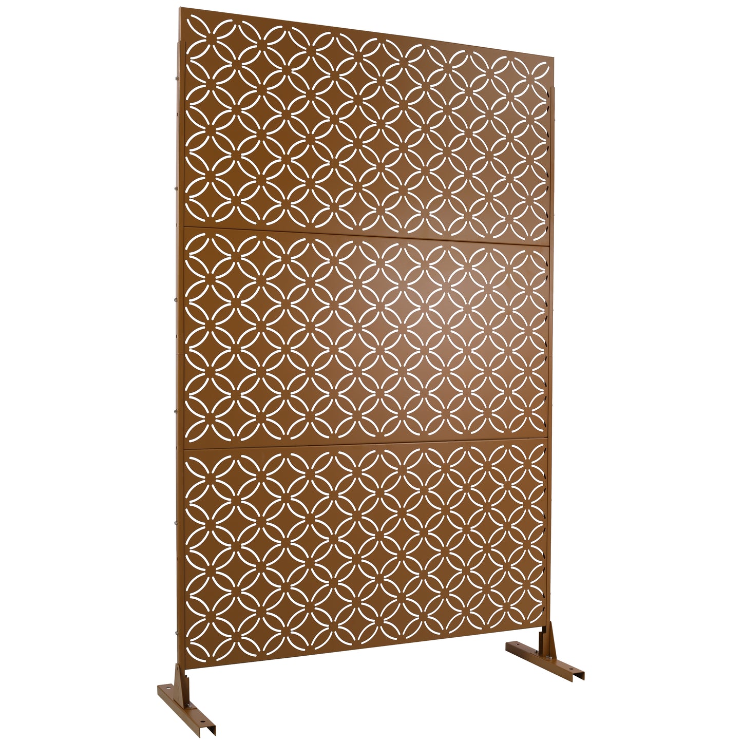 Bronze decorative metal screen with interlocking circles pattern for outdoor privacy