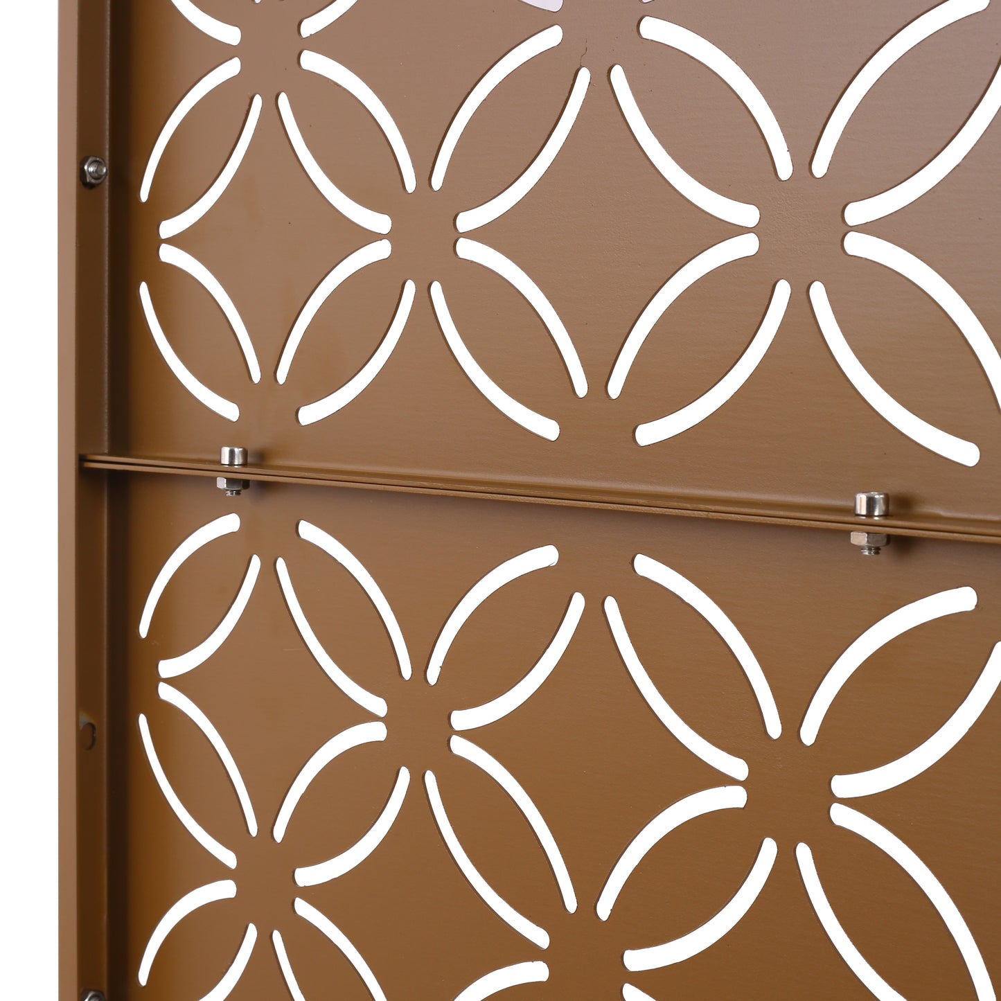 Bronze metal privacy screen panel with elegant cutout floral pattern for garden decor