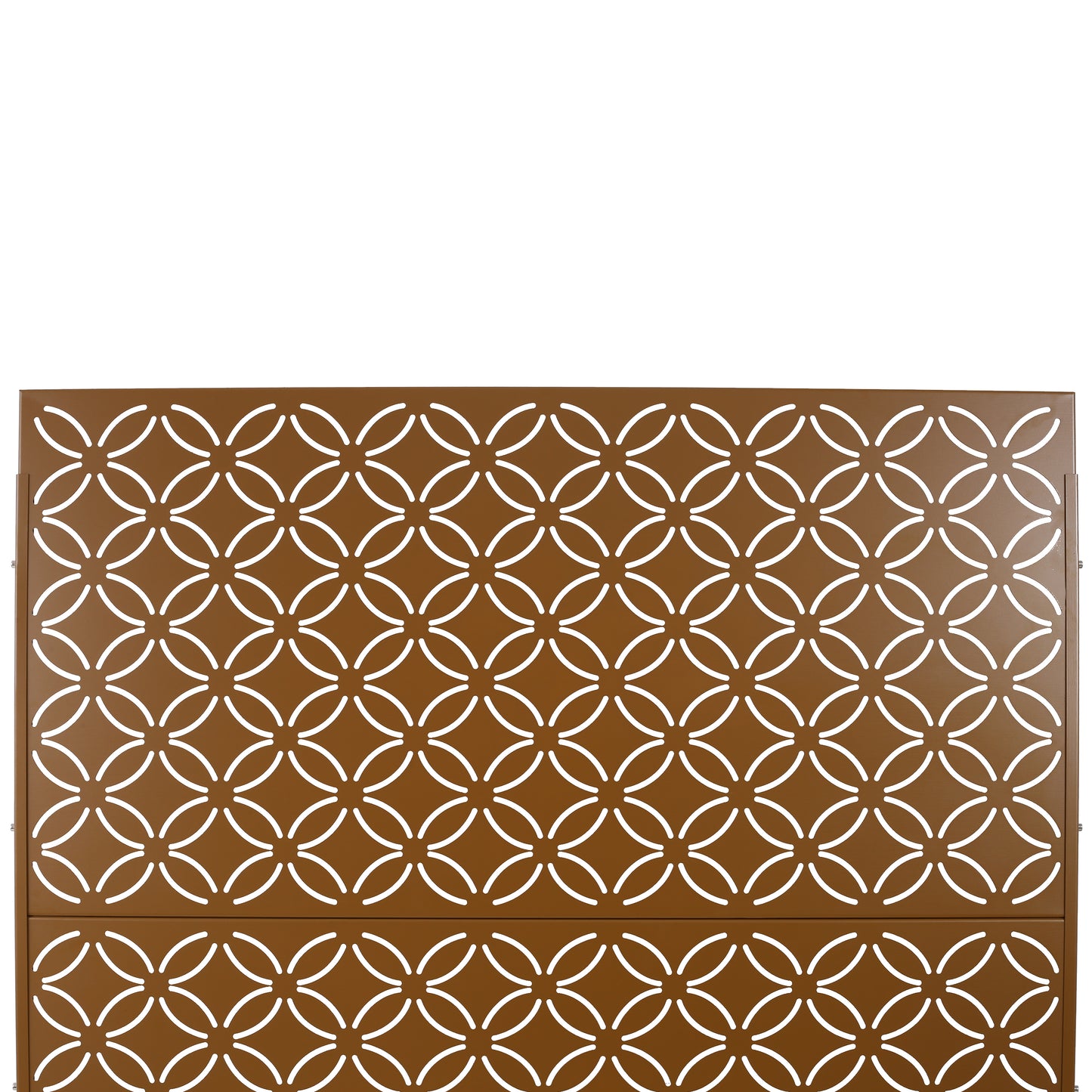 Bronze metal screen panel with continuous interlocking circle pattern for outdoor decor