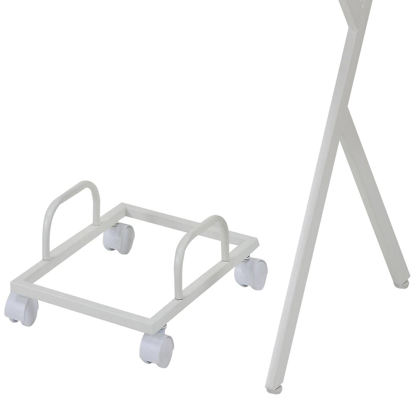 White metal CPU stand with wheels and handles for easy PC movement
