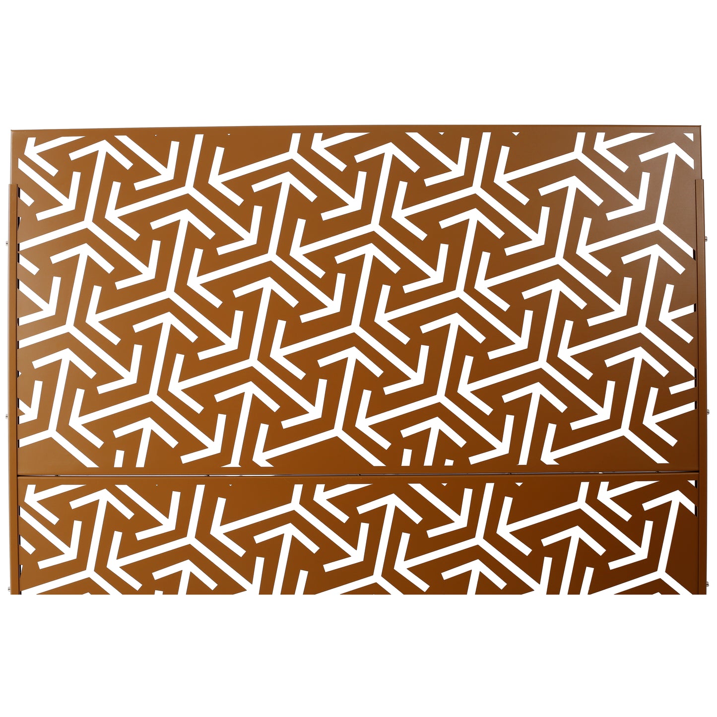 Bronze decorative metal screen with a geometric white cutout pattern